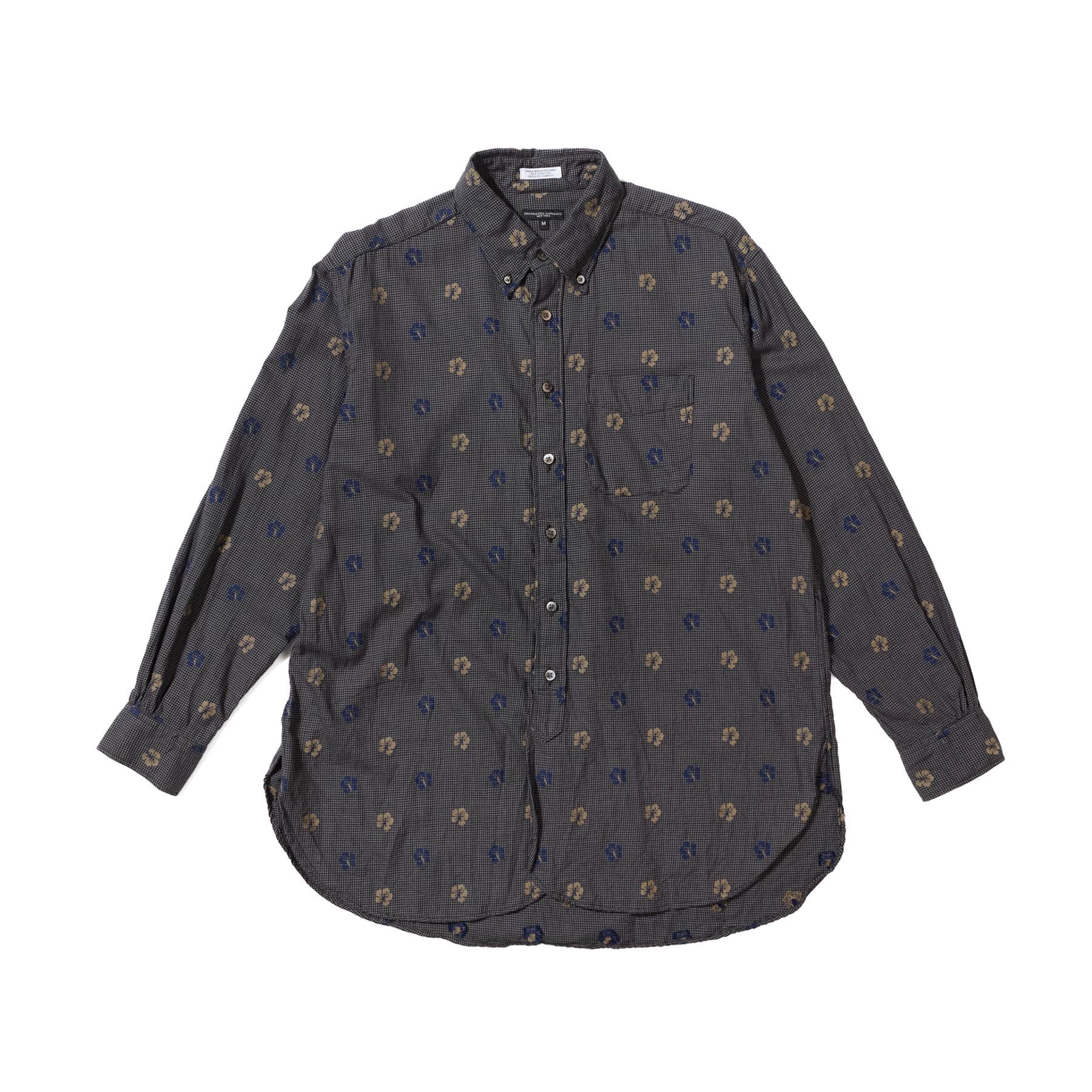 19 Century Shirt - Charcoal Cotton Floral Houndstooth