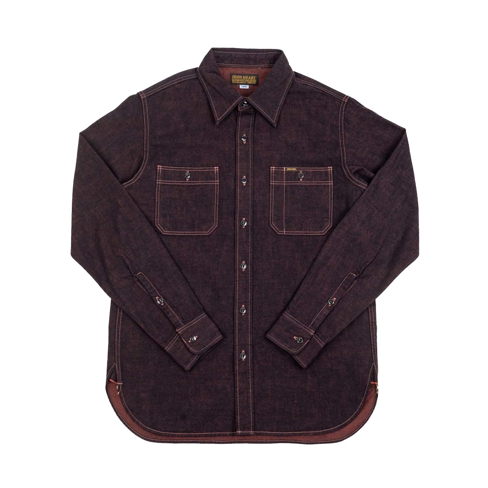 Iron Heart | 10oz Selvedge Denim Work Shirt | Indigo Overdyed Red