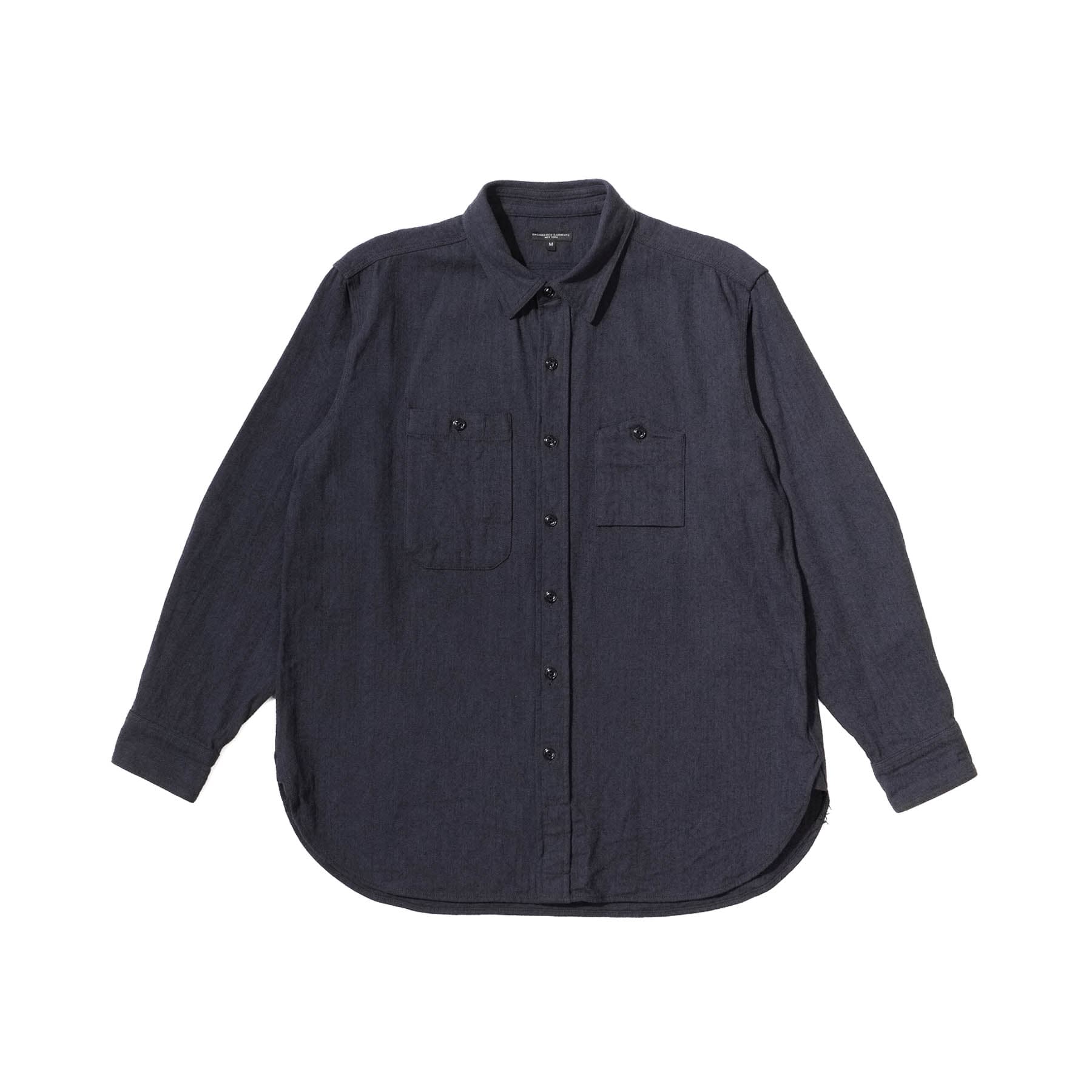 Engineered Garments Work Shirt Navy Cotton Herringbone Flannel | BlackBlue