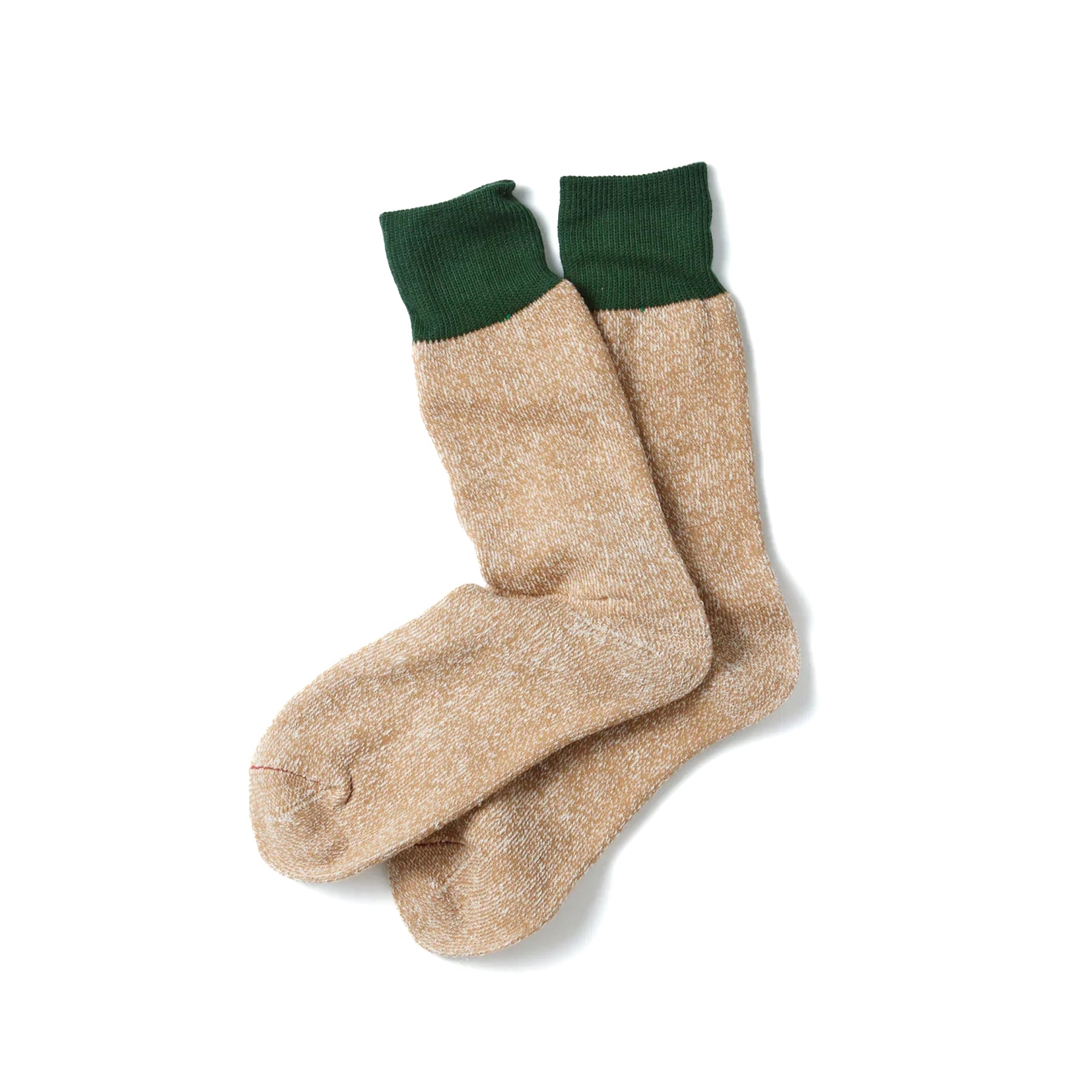 Double Face Crew Sock Silk & Cotton - Dark Green/Beige