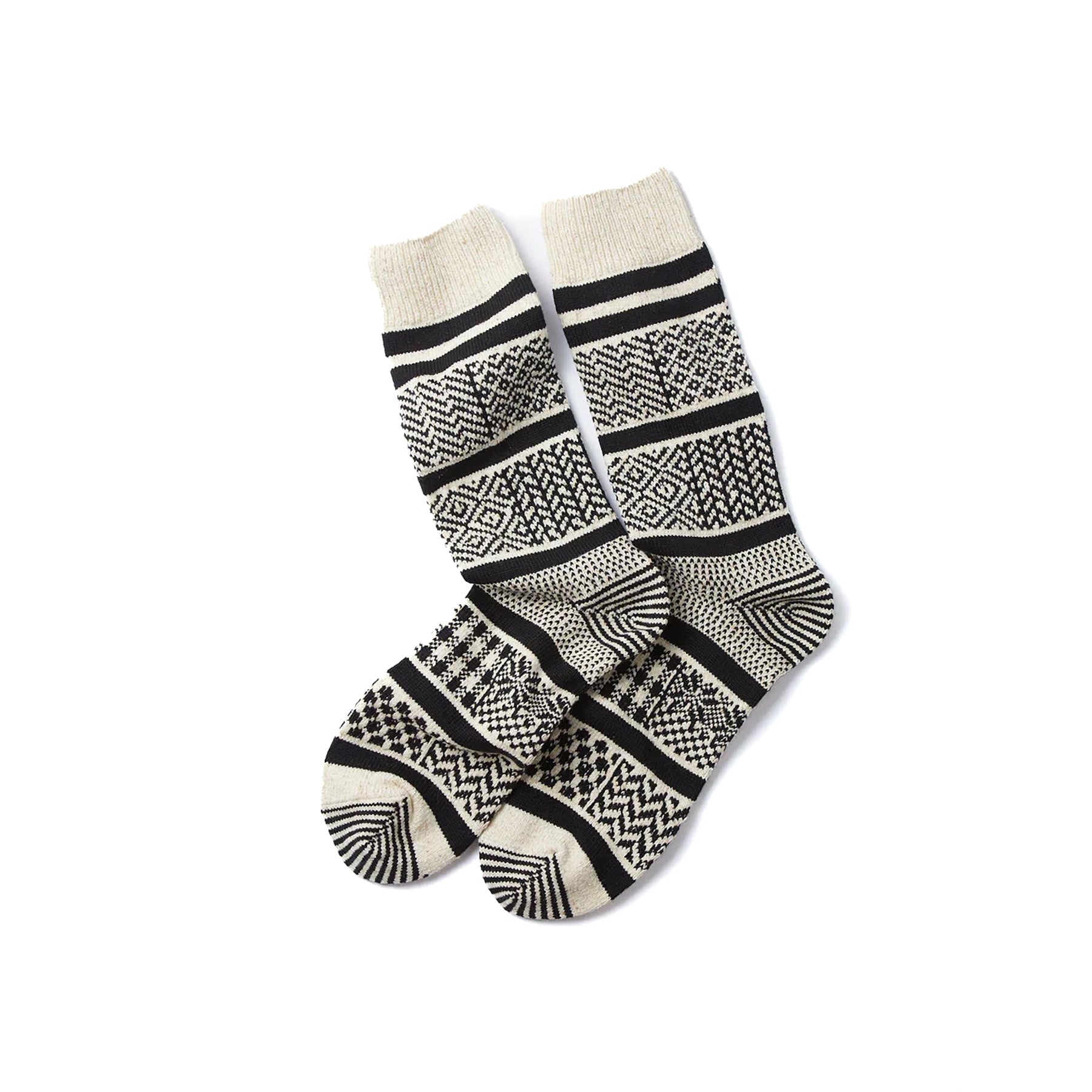 Multi Jacquard Crew Socks - Ivory/Black