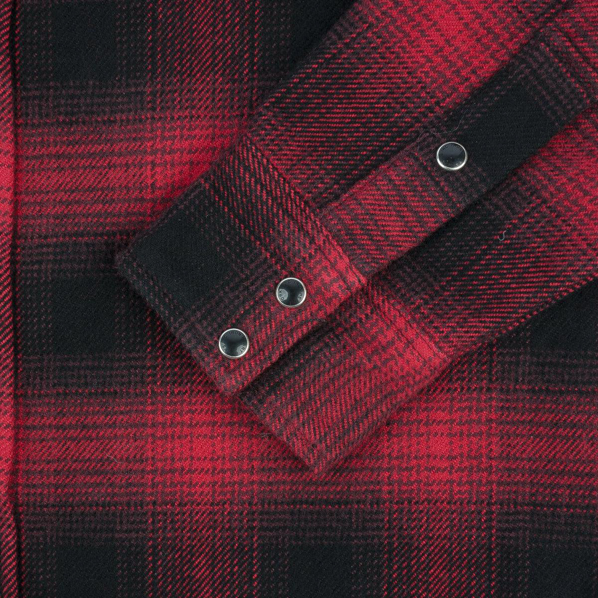 IHSH-264-RED Ultra Heavy Flannel Ombré Check Western Shirt - Red/Black