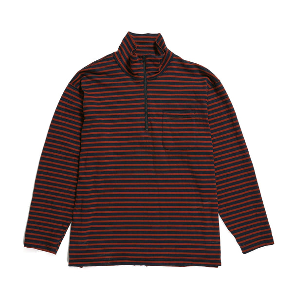 Engineered Garments | Zip Mock Neck | Brown/Navy PC Stripe Jersey