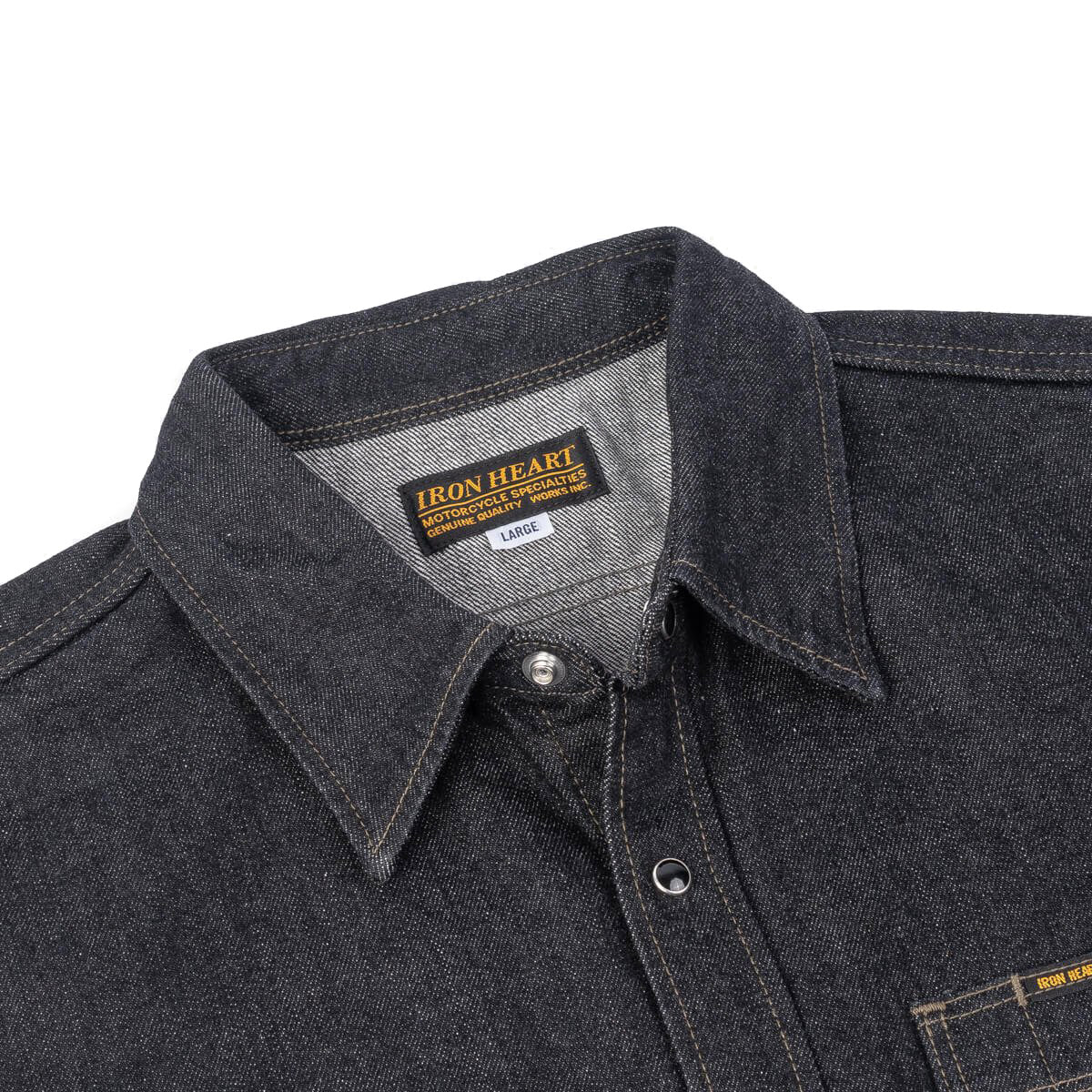 IHSH-326-BLK 12oz Selvedge Denim Work Shirt With Snaps Black/Cream Collar