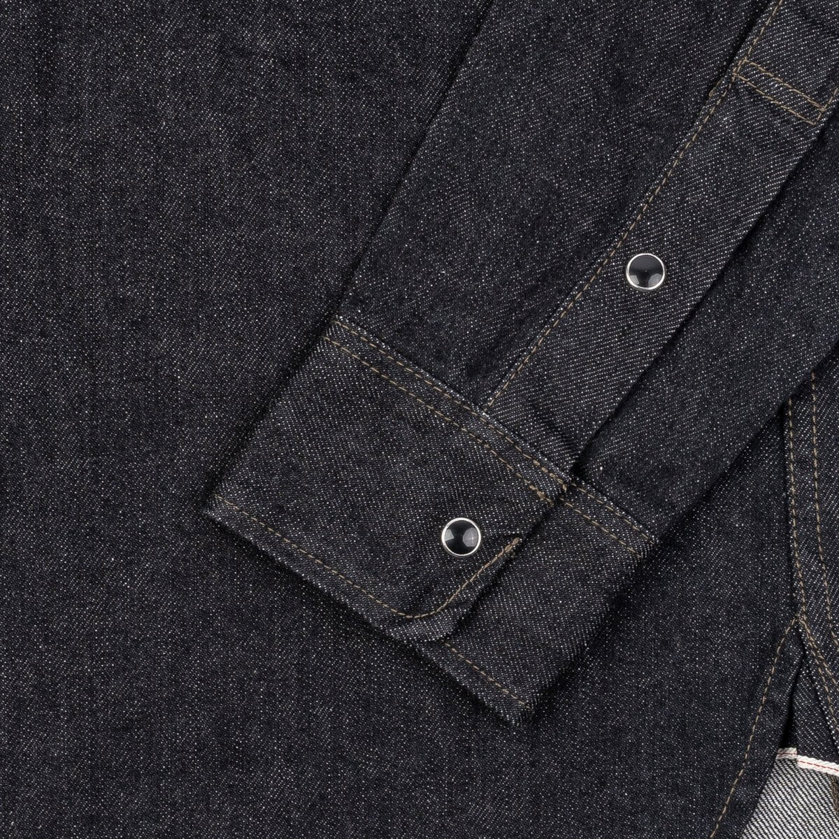 IHSH-326-BLK 12oz Selvedge Denim Work Shirt With Snaps Black/Cream Cuff Detail