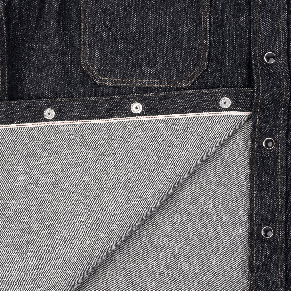 IHSH-326-BLK 12oz Selvedge Denim Work Shirt With Snaps Black/Cream Placket