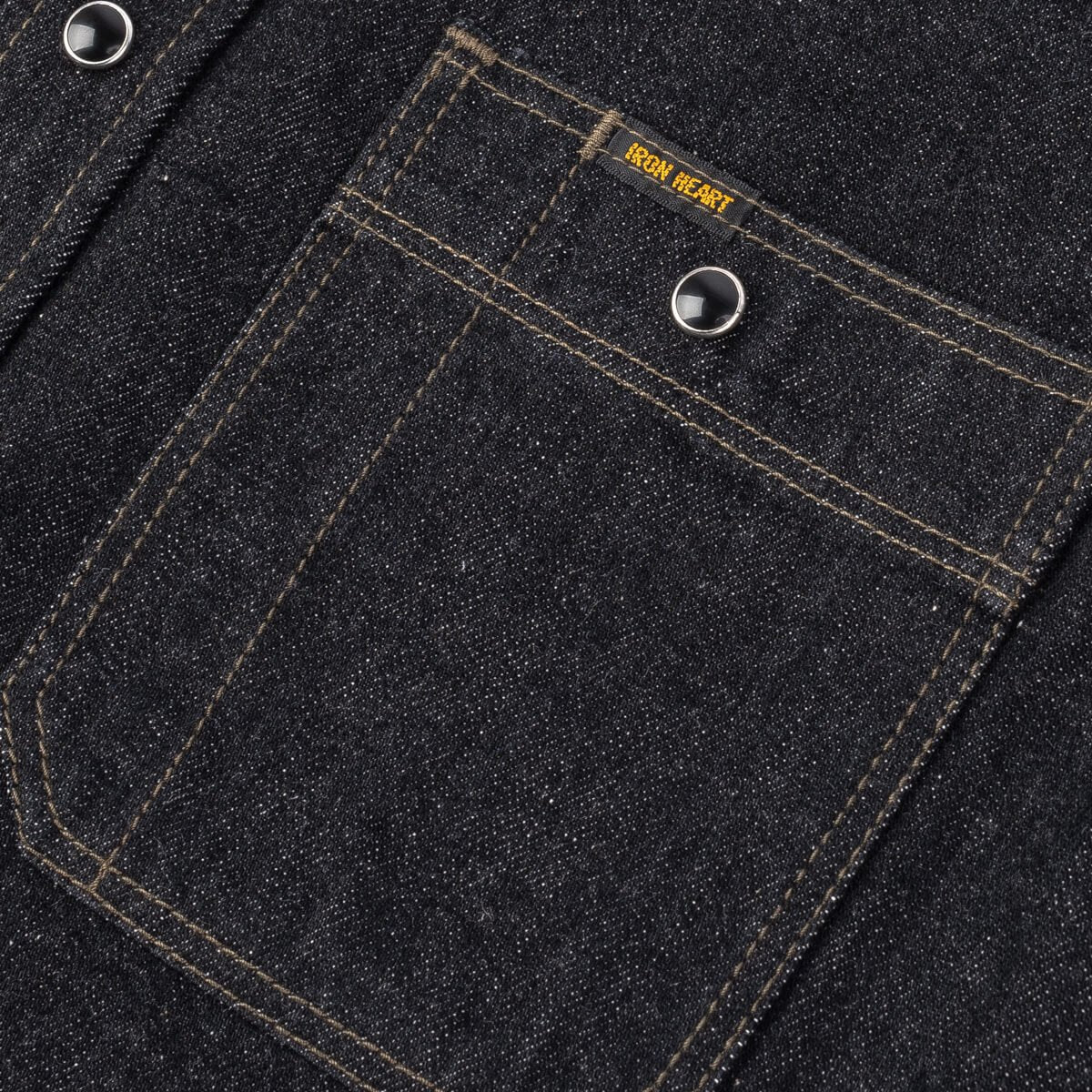 IHSH-326-BLK 12oz Selvedge Denim Work Shirt With Snaps Black/Cream Pocket