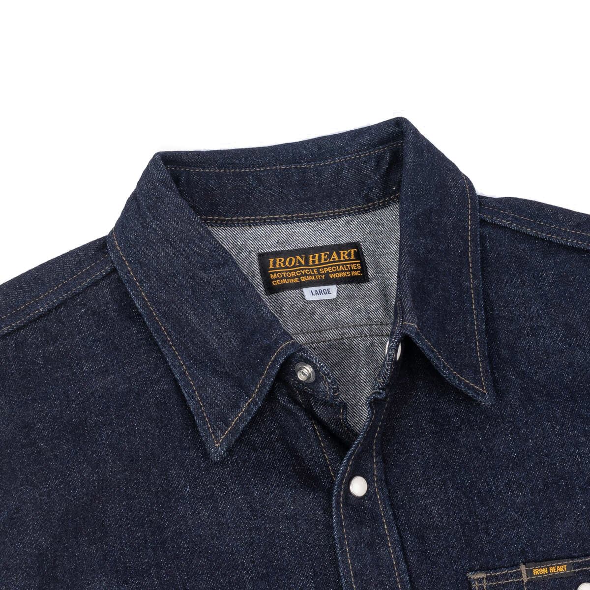 IHSH-326-IND 12oz Selvedge Denim Work Shirt With Snaps Indigo Collar