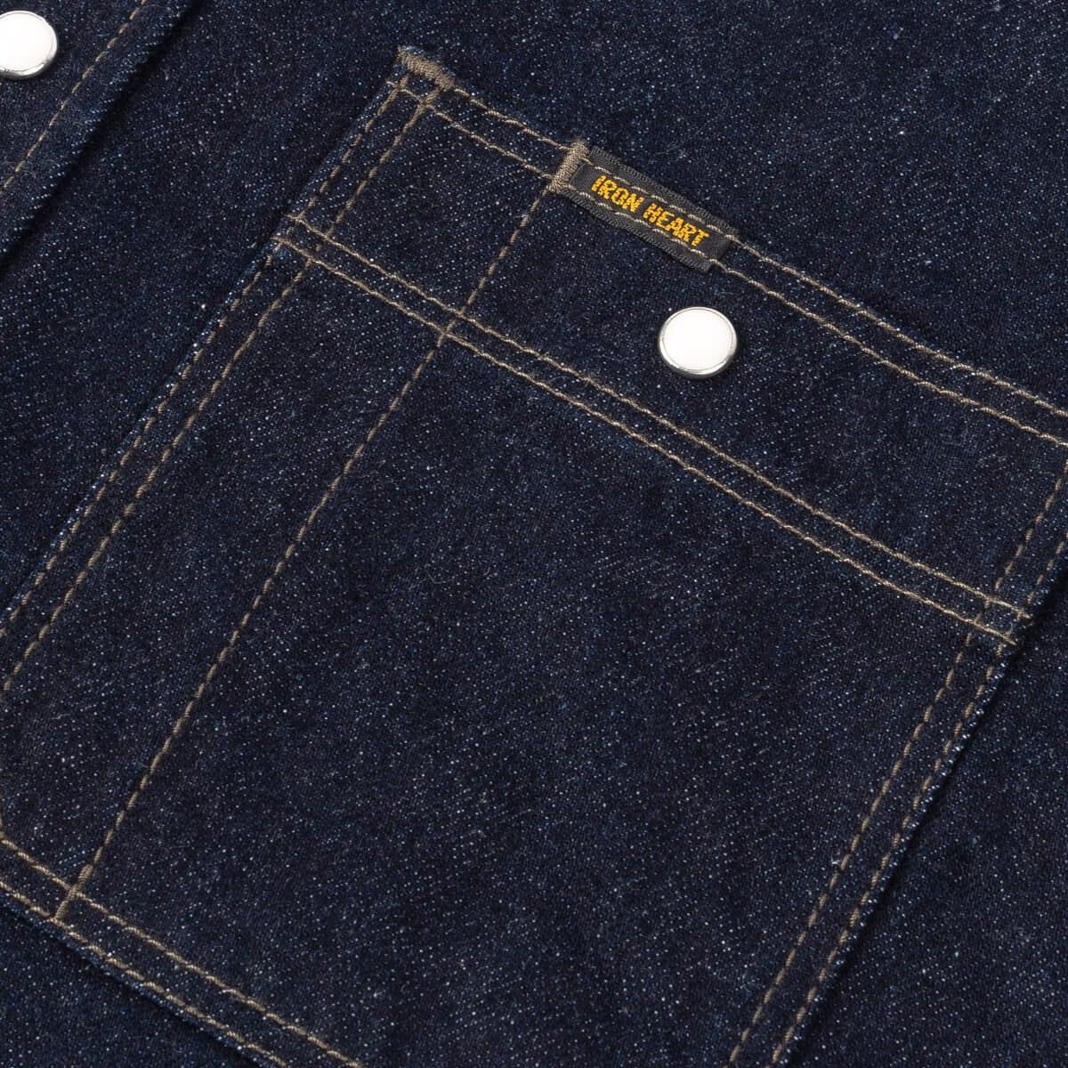 IHSH-326-IND 12oz Selvedge Denim Work Shirt With Snaps Indigo Pocket Detail