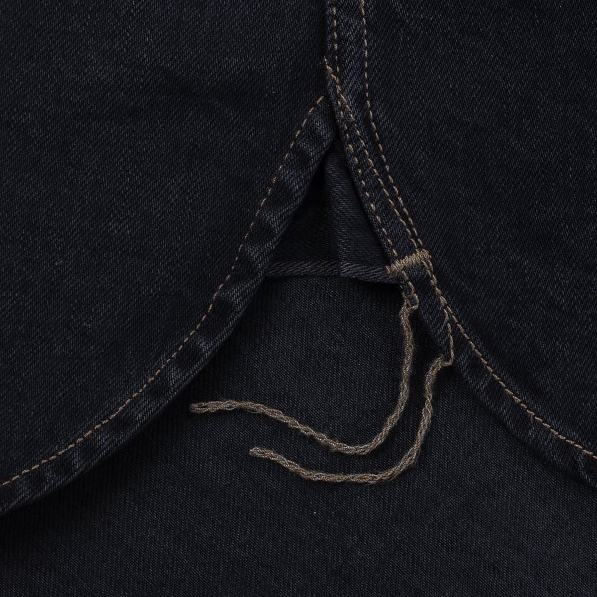 IHSH-326-OD 12oz Selvedge Denim Work Shirt With Snaps Indigo Overdyed Black Chain Stitch Detail