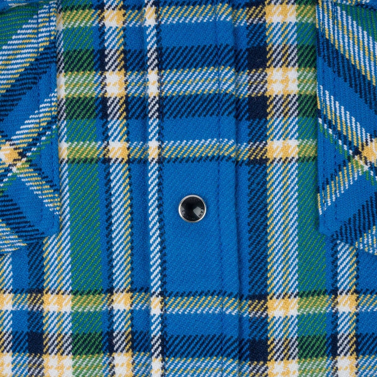 Iron Heart IHSH-370-BLU Ultra Heavy Flannel Tartan Check Western Shirt Blue Snap Detail