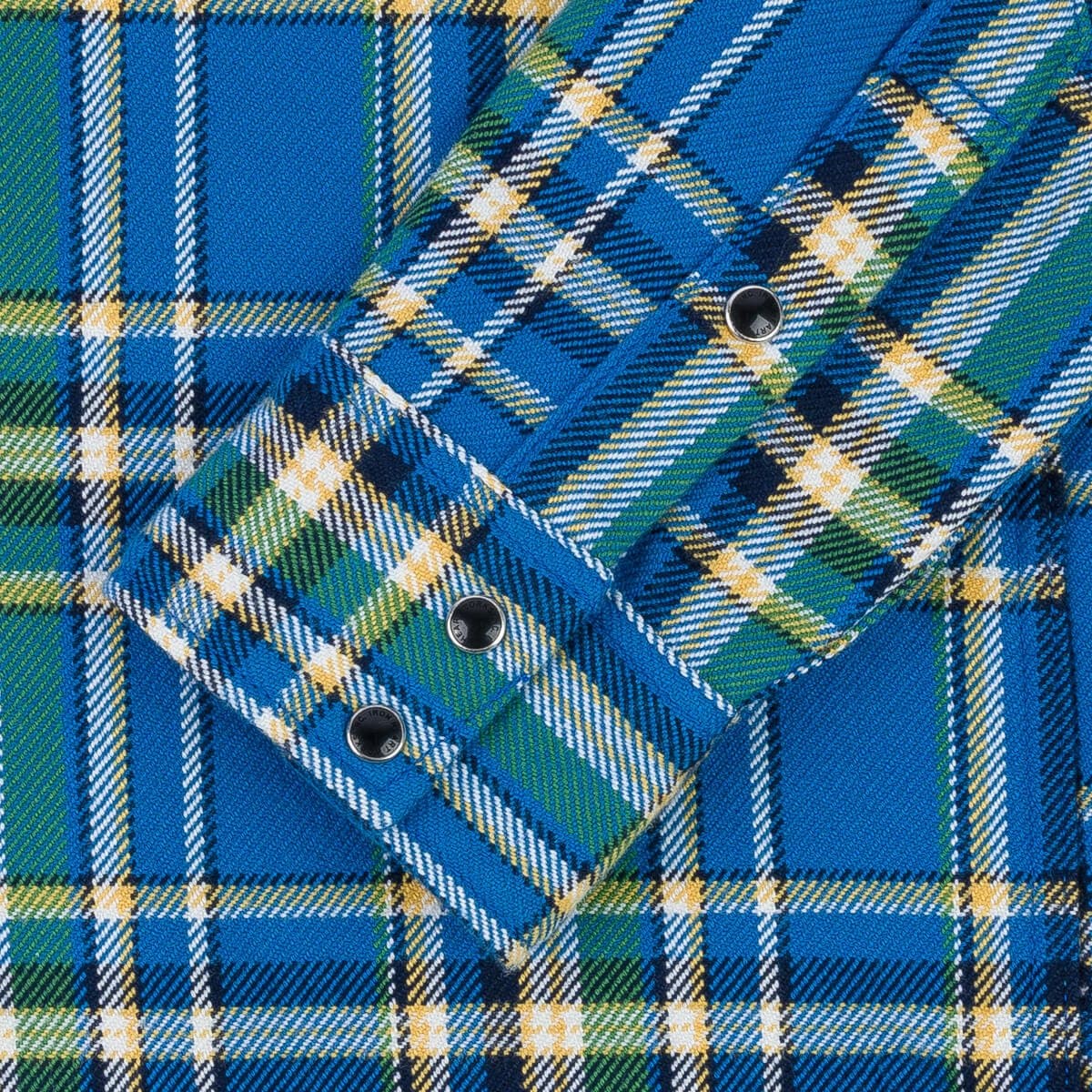 Iron Heart IHSH-370-BLU Ultra Heavy Flannel Tartan Check Western Shirt Blue Cuff Snap Detail