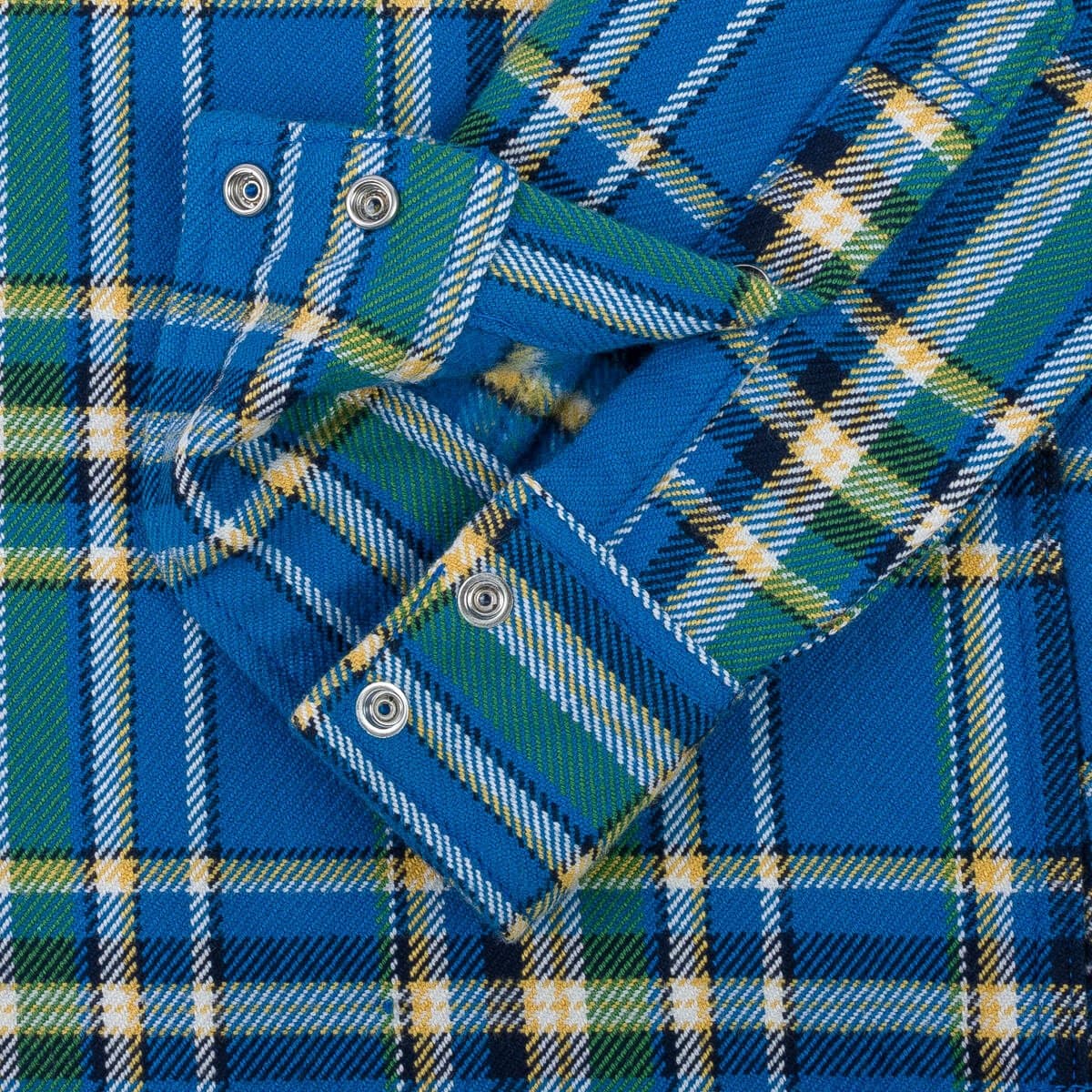 Iron Heart IHSH-370-BLU Ultra Heavy Flannel Tartan Check Western Shirt Blue Cuff Internal Detail