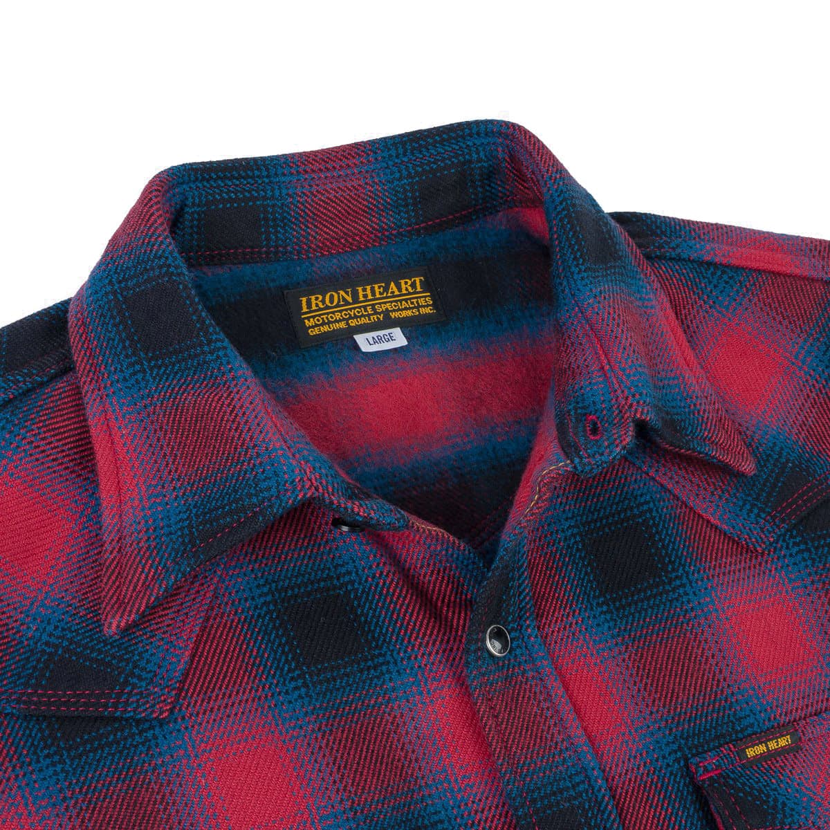 IHSH-373-RED Ultra Heavy Flannel Ombré Check Western Shirt Red Collar