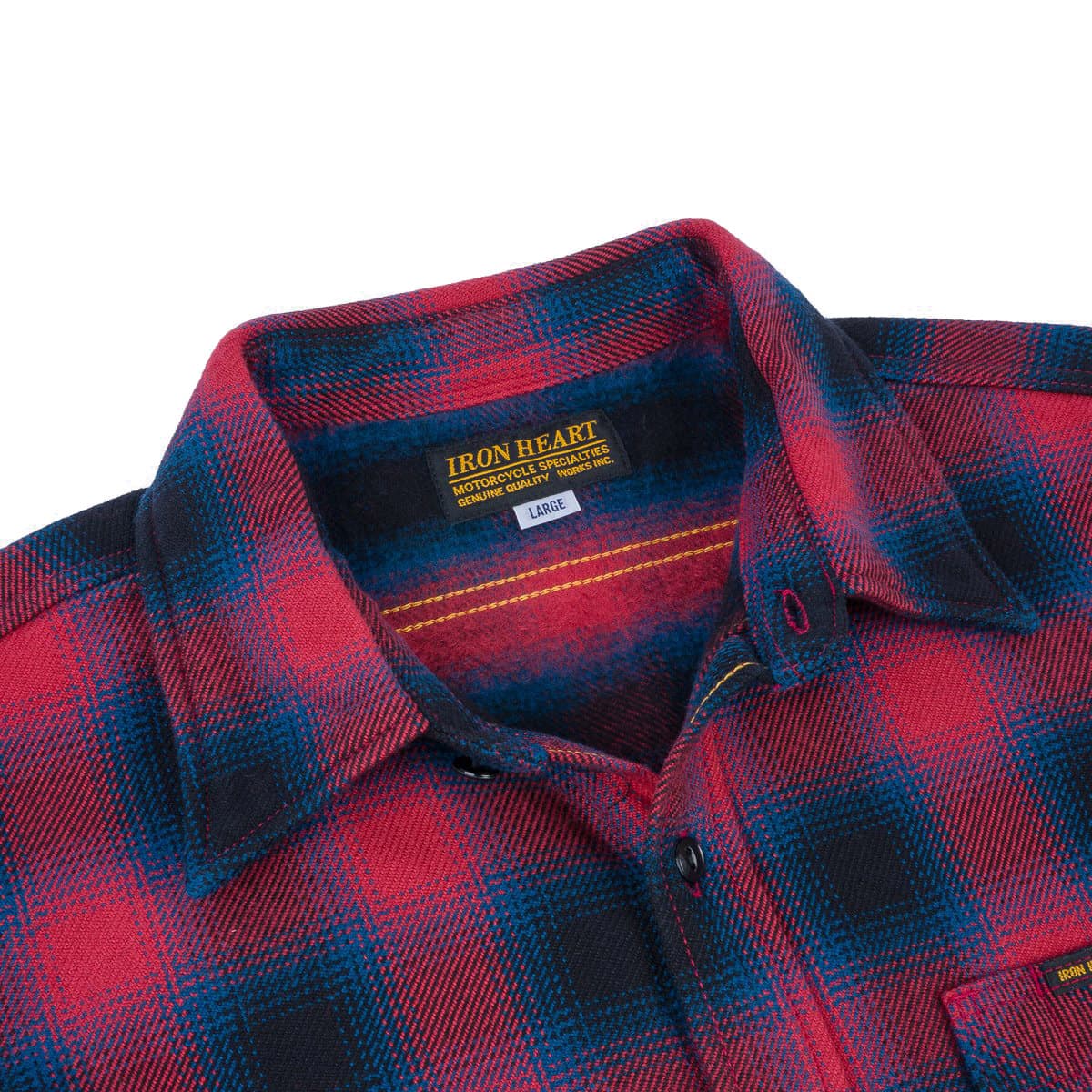 IHSH-379-RED Ultra Heavy Flannel Ombré Check Work Shirt Red Collar