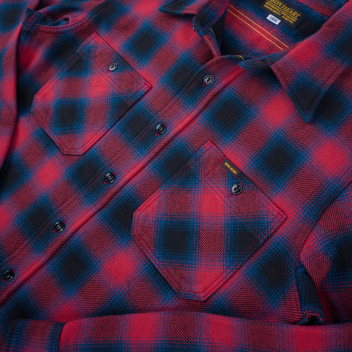 IHSH-379-RED Ultra Heavy Flannel Ombré Check Work Shirt Red Pocket Detail