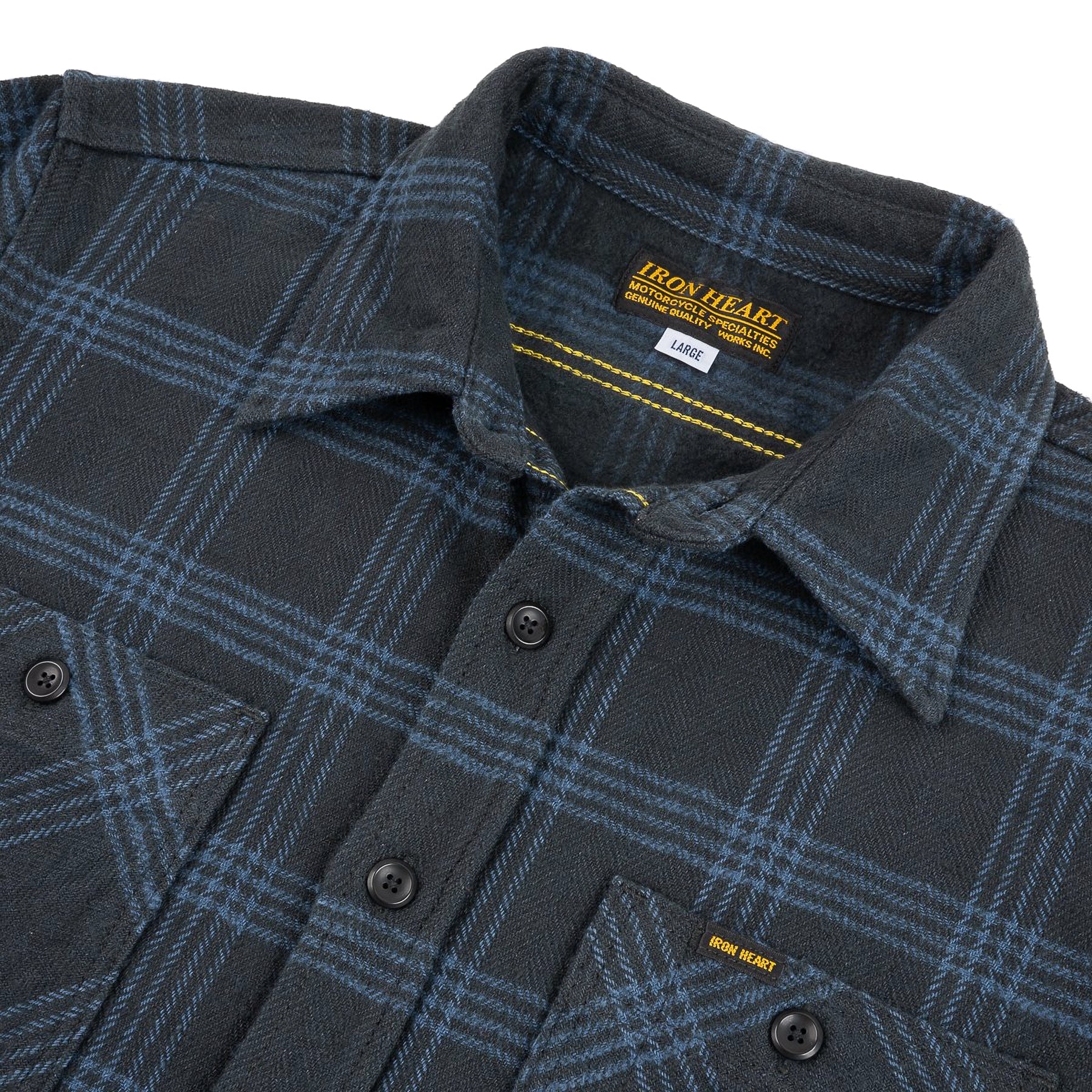 IHSH-408-BLK 12oz Slubby Heavy Flannel Check Work Shirt - Black