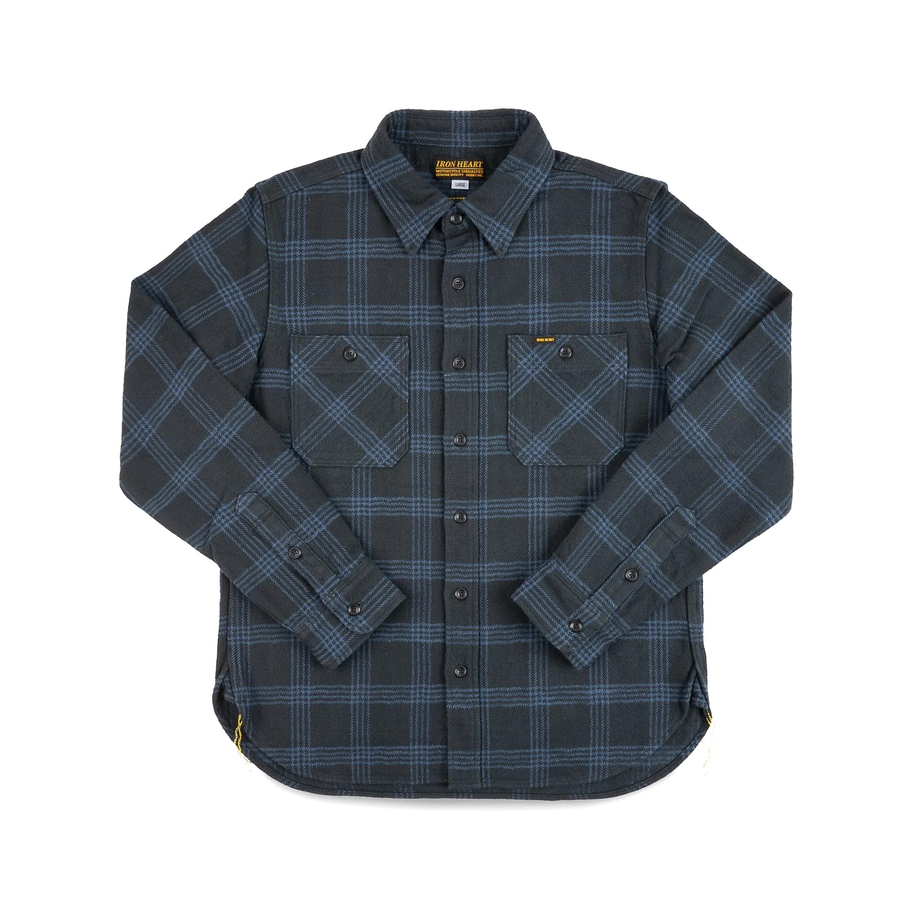 IHSH-408-BLK 12oz Slubby Heavy Flannel Check Work Shirt - Black