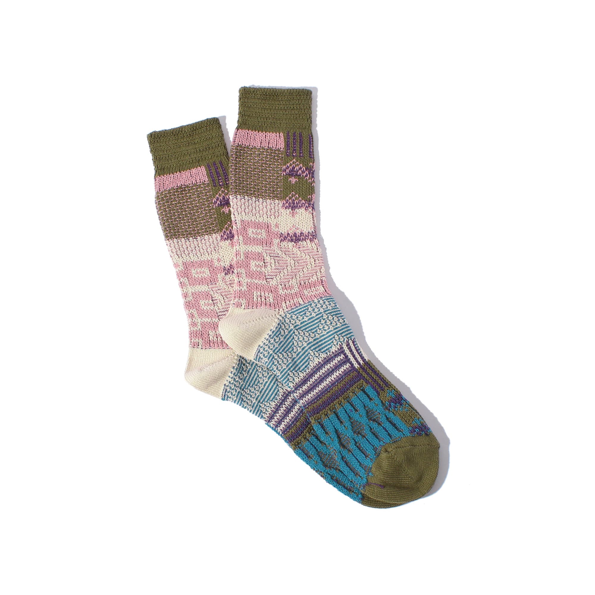 Multi Link Jacquard Crew Khaki Socks