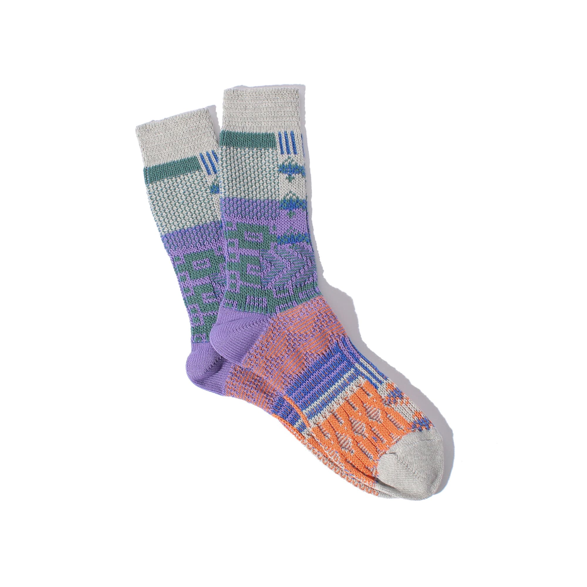 Multi Link Jacquard Crew Light Grey Socks