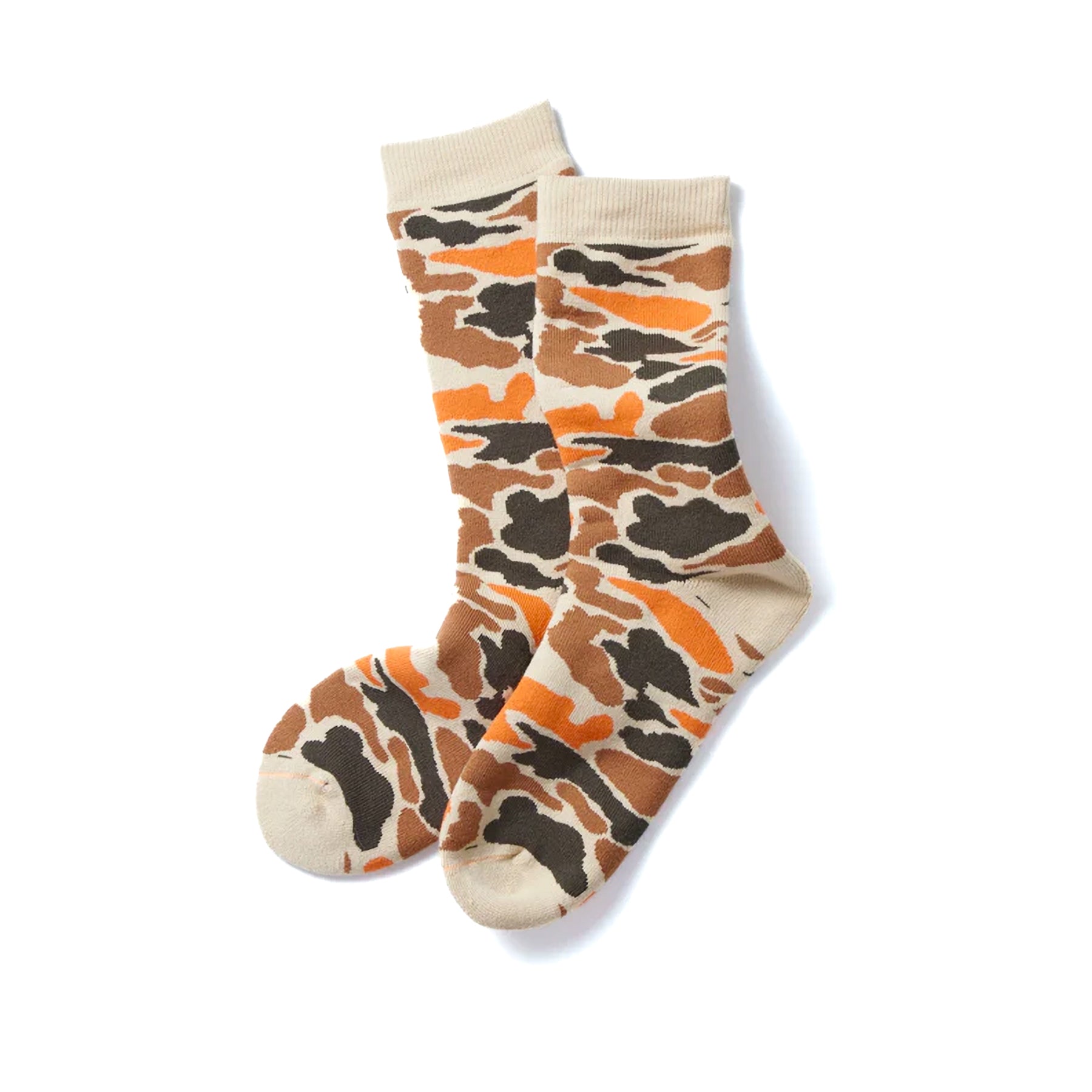 Pile Camo Crew Socks - Beige/Orange Camo