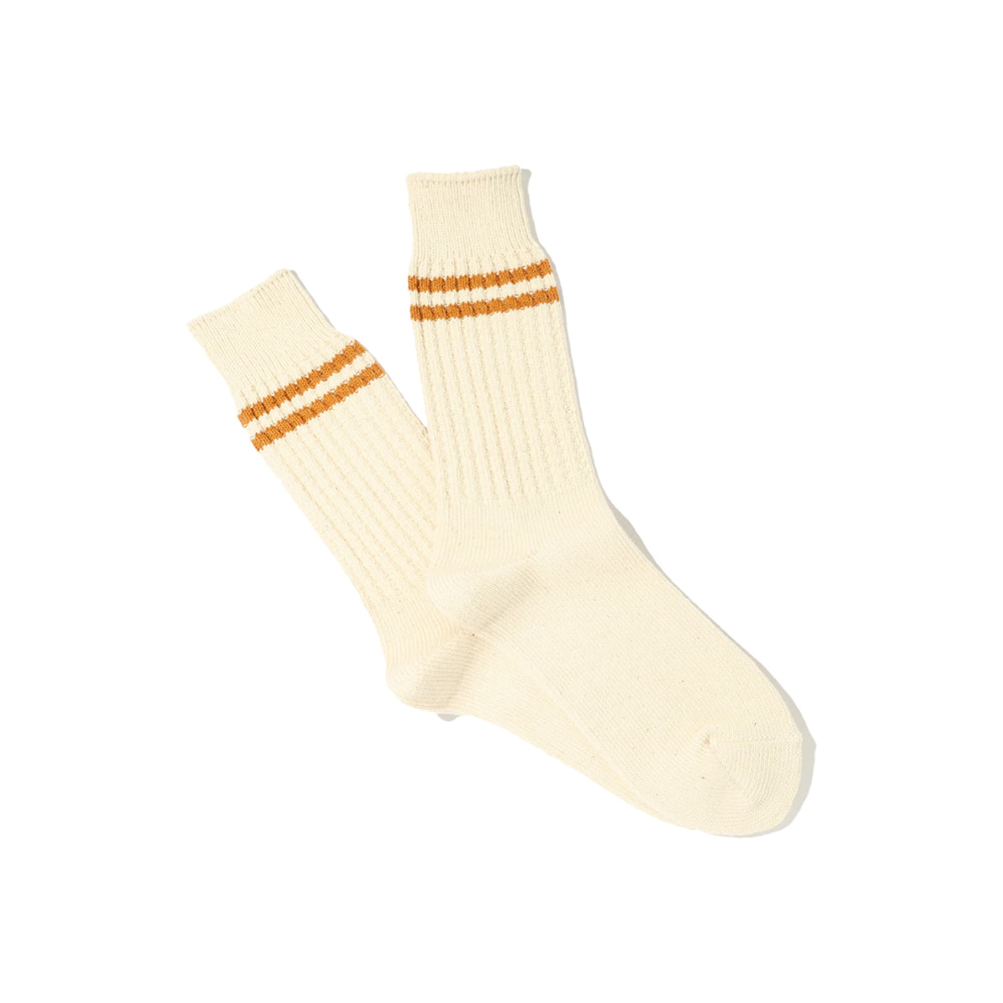 Organic Cotton 2 Line Pique Rib Crew Mustard Socks