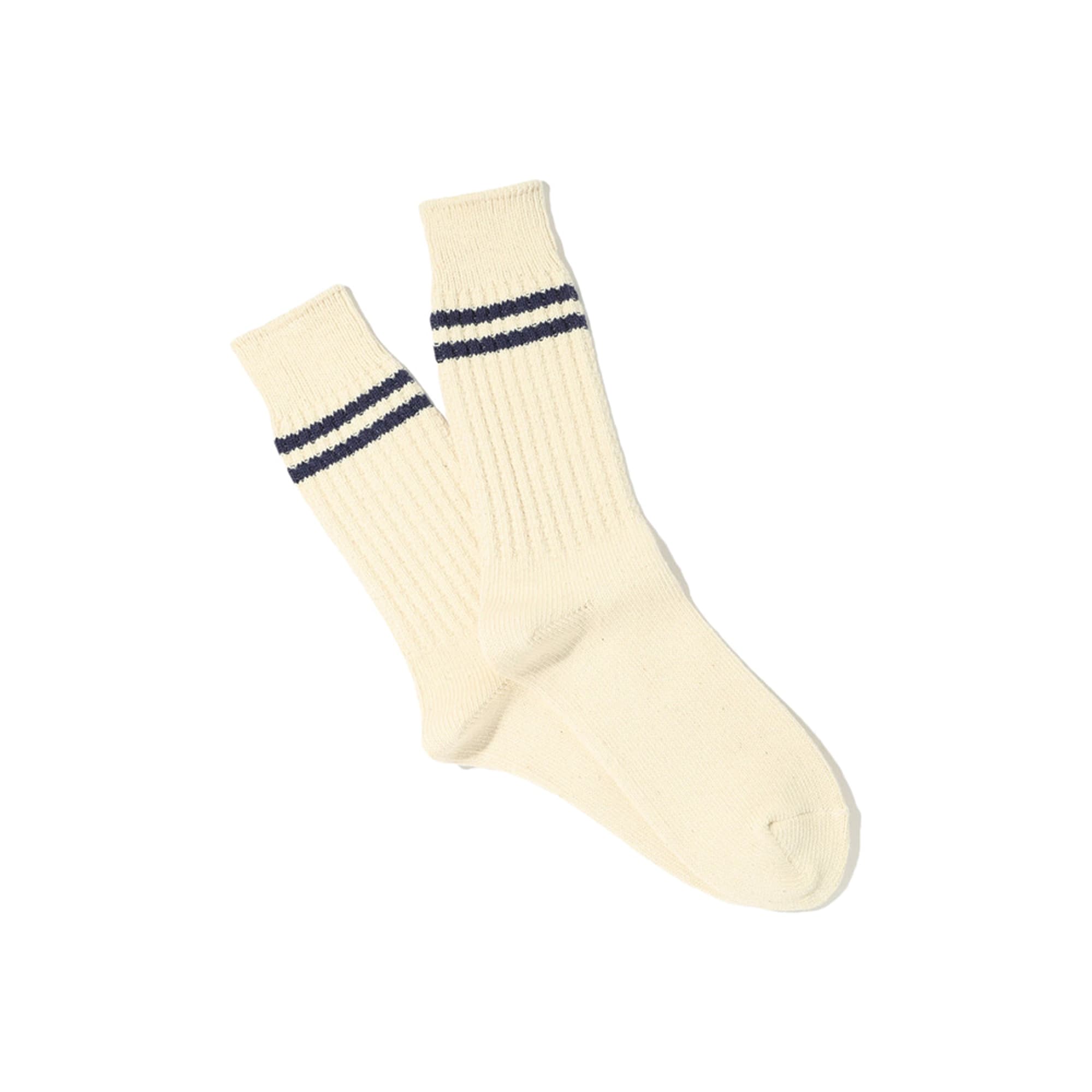 Organic Cotton 2 Line Pique Rib Crew Navy Socks