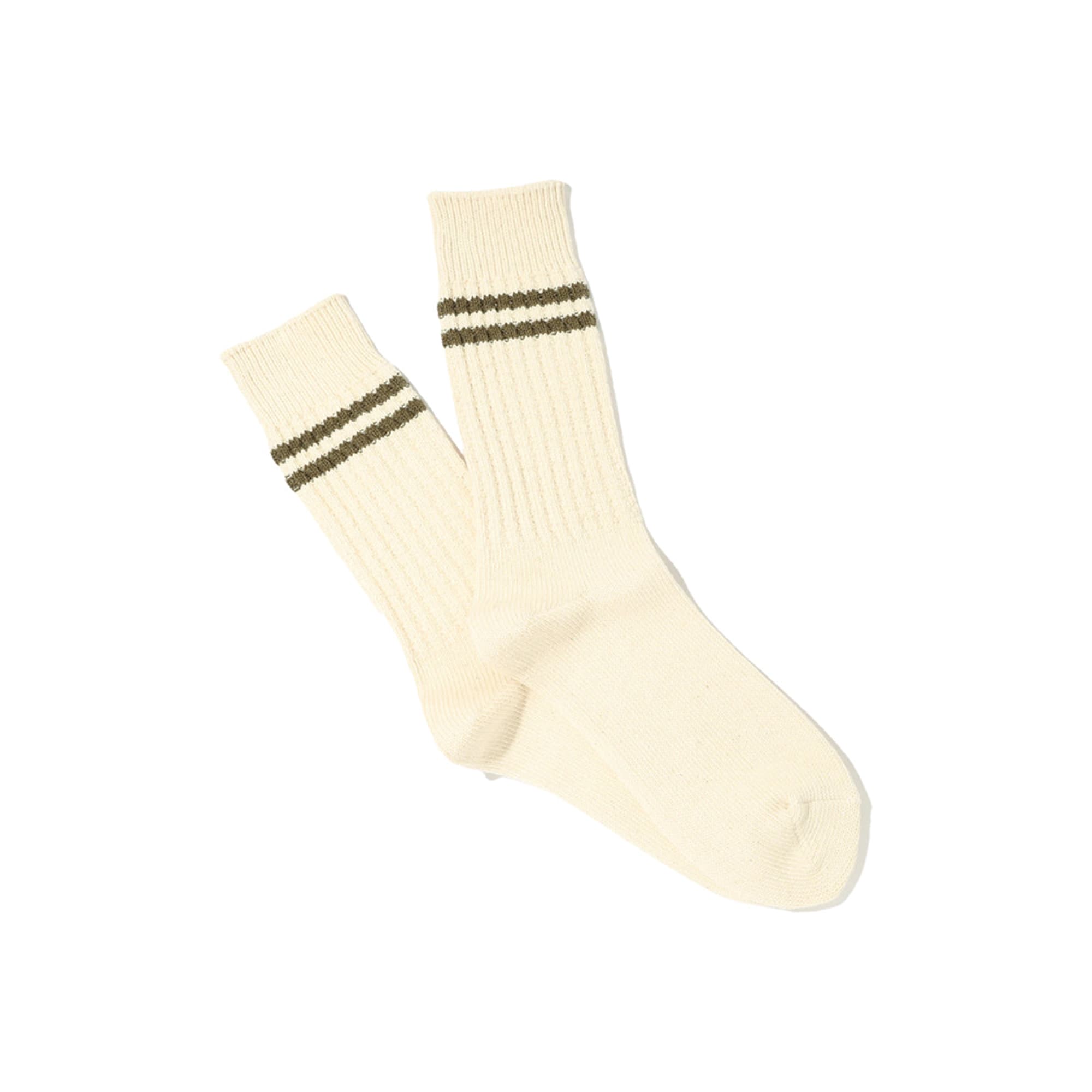 Organic Cotton 2 Line Pique Rib Crew Olive Socks