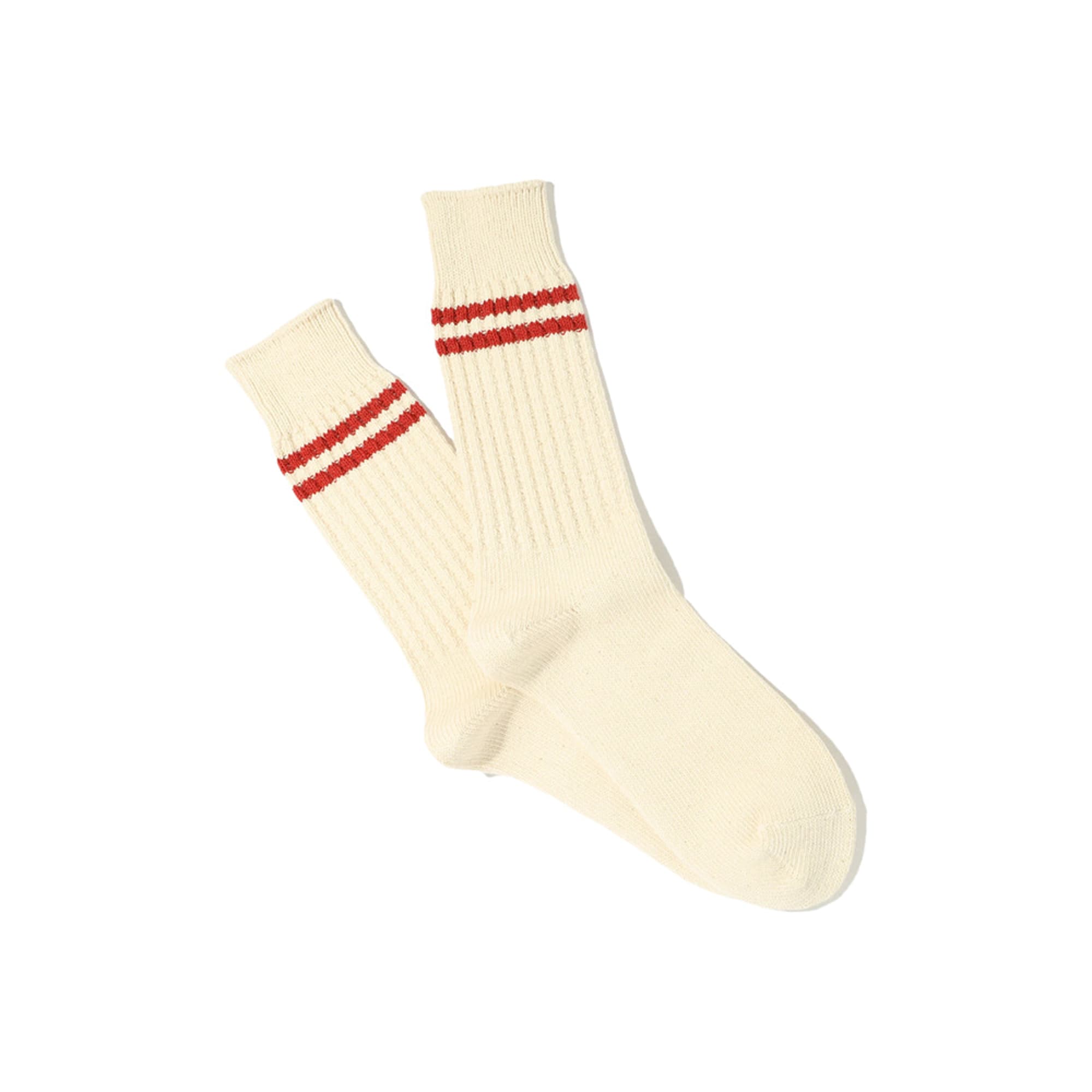 Organic Cotton 2 Line Pique Rib Crew Red Socks