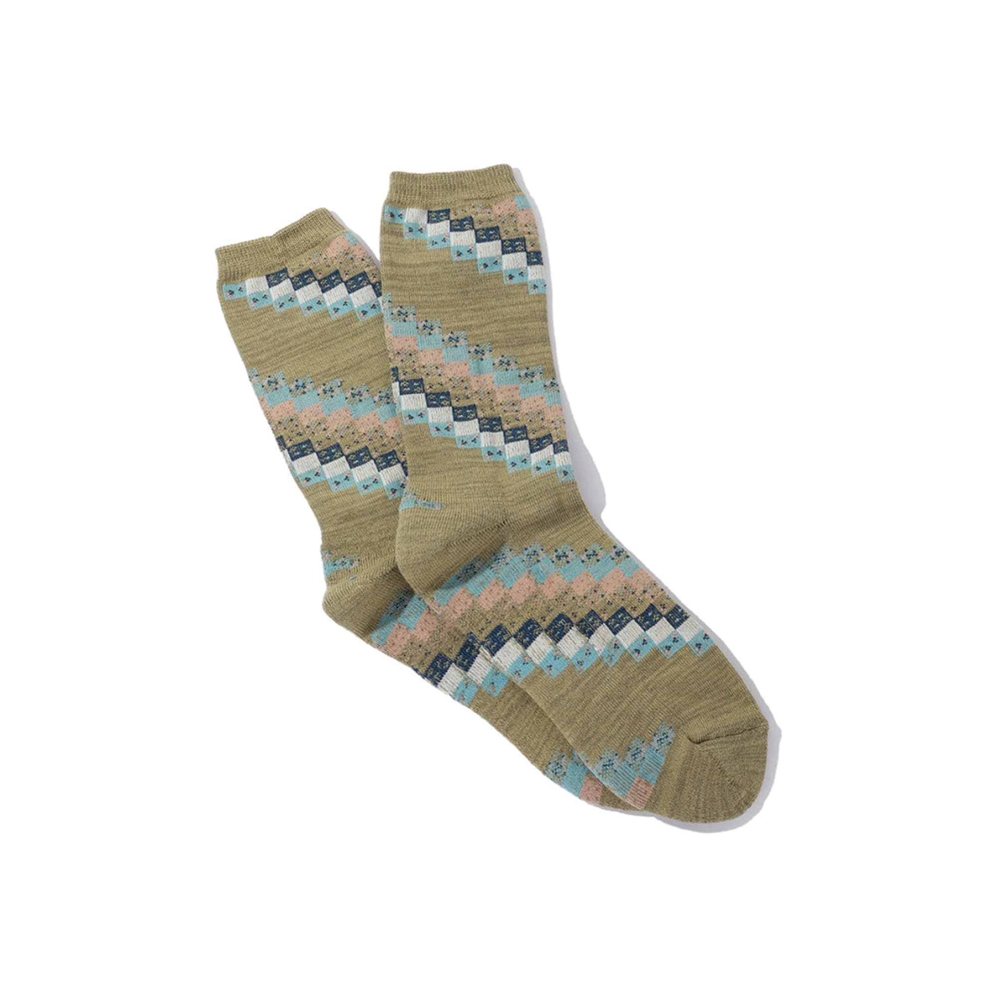 Organic Cotton Quilted Pattern Crew Khaki Socks