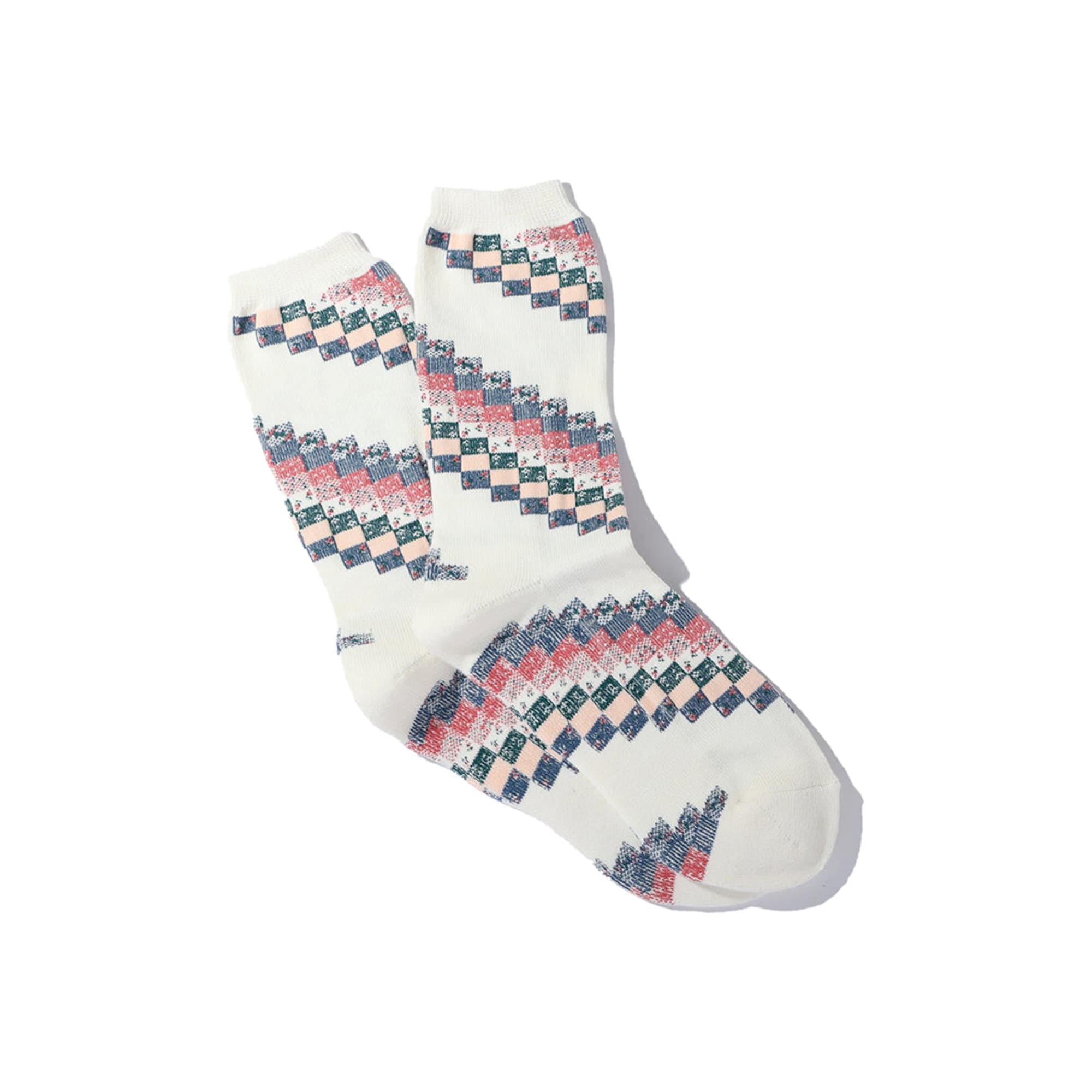 Organic Cotton Quilted Pattern Crew Off White Socks