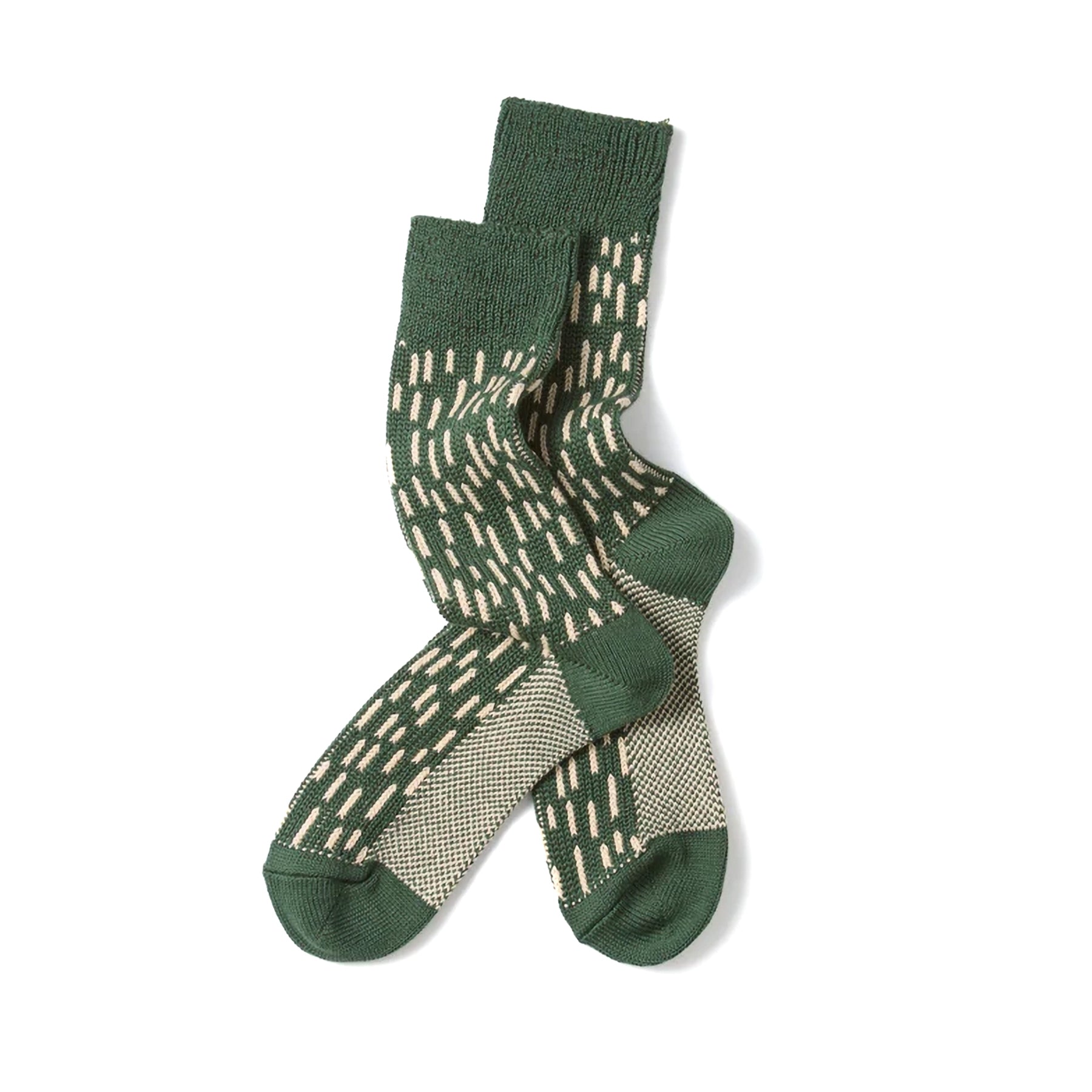 Rain Drop Crew Socks - Dark Green/Ivory Raindrop