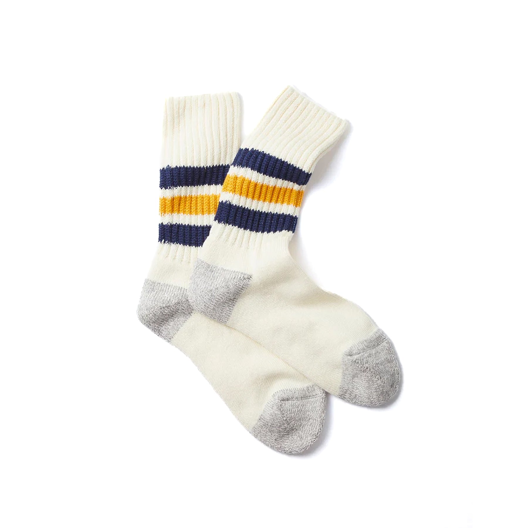 Coarse Ribbed Old School Crew Sock - Navy/Yellow