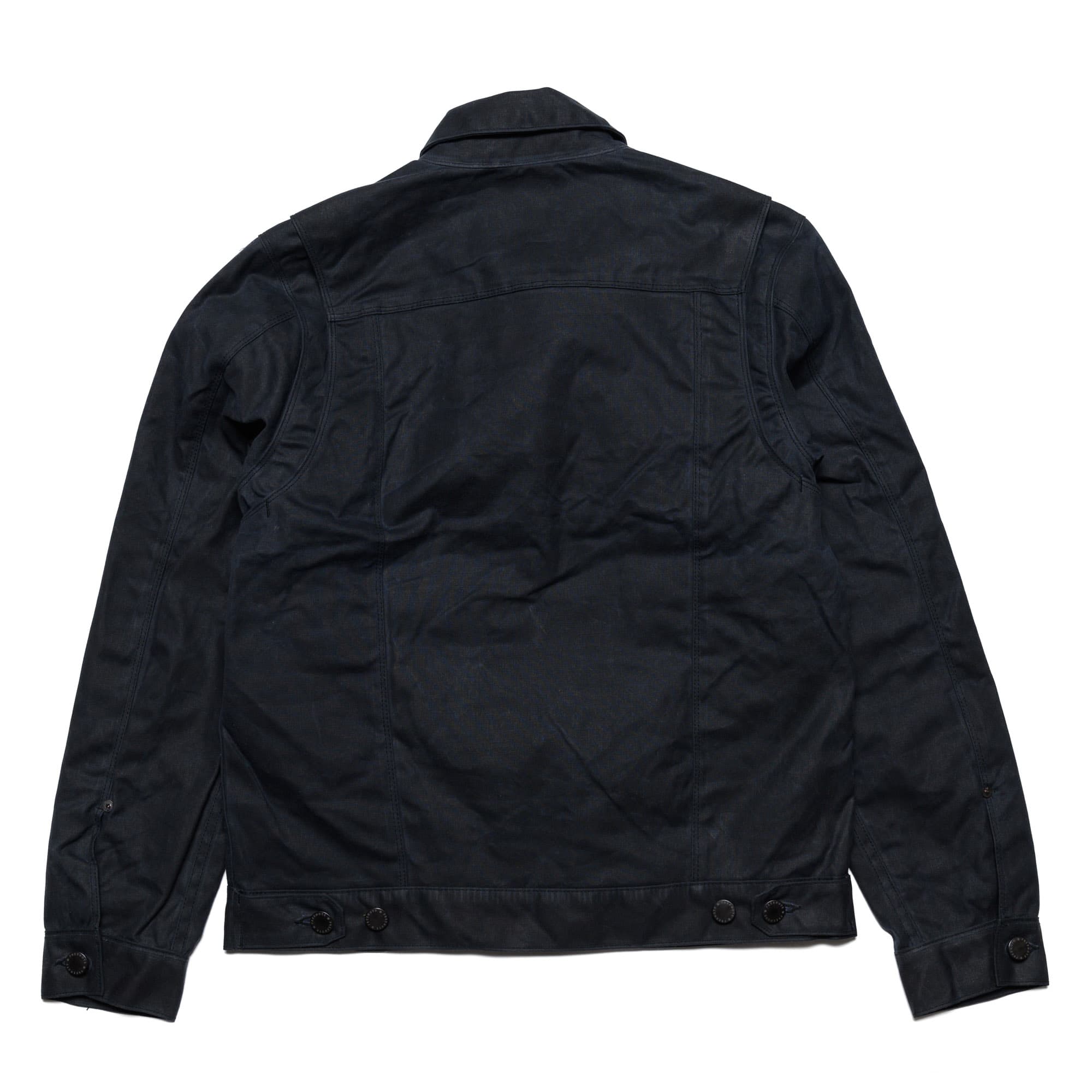 Freenote Cloth RJ-1 Riders Jacket Waxed Canvas Black (Red Interior) - Back