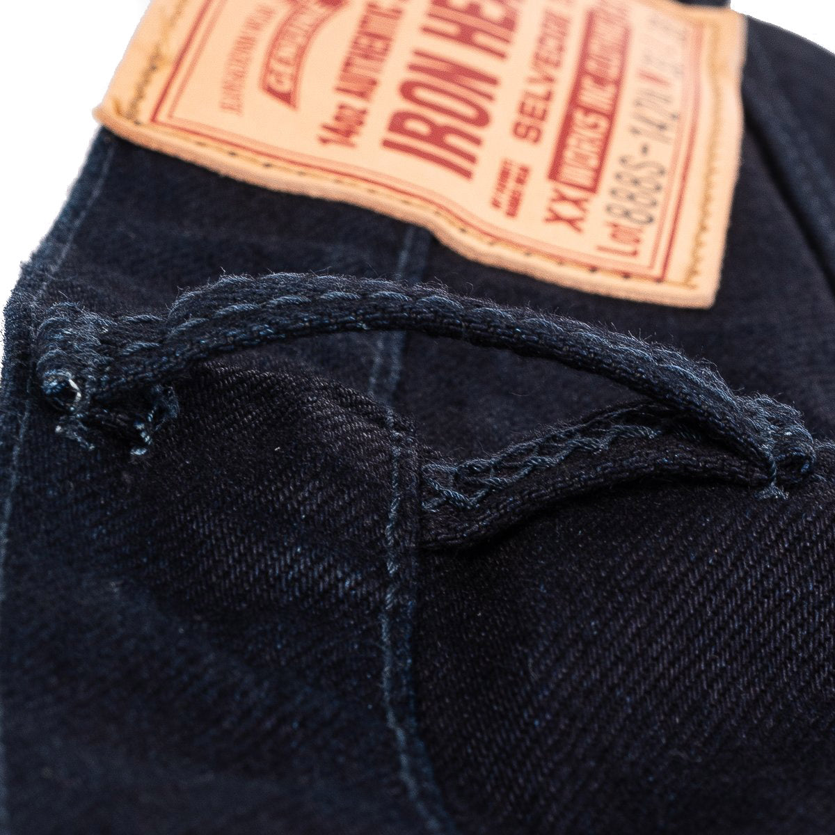 IH-888S-142ib 14oz Selvedge Denim Medium/High Rise Tapered Cut Jeans - Indigo/Black Belt Loops