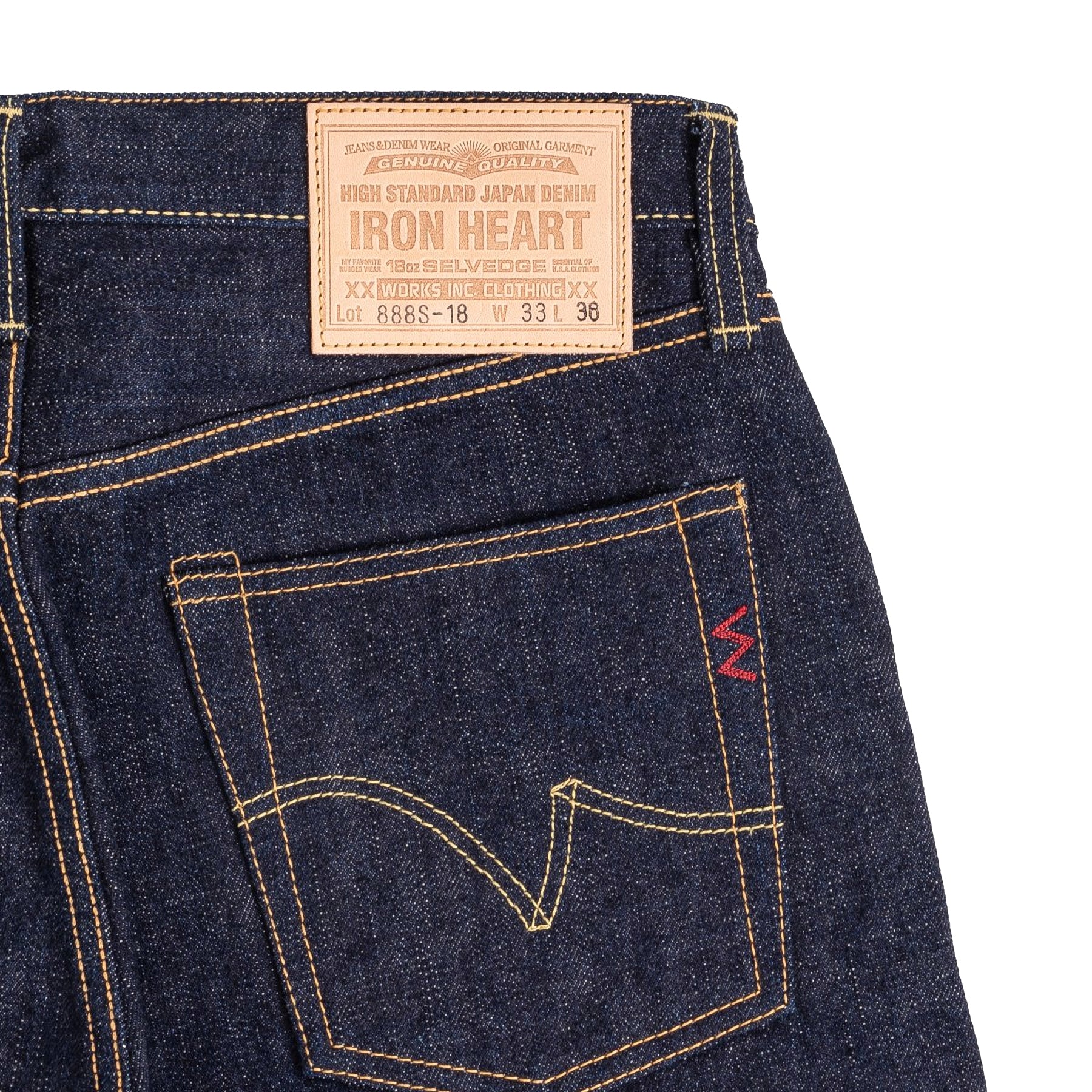 Iron Heart IH-888S-18 Japanese Selvedge Denim Rear Pocket Detail