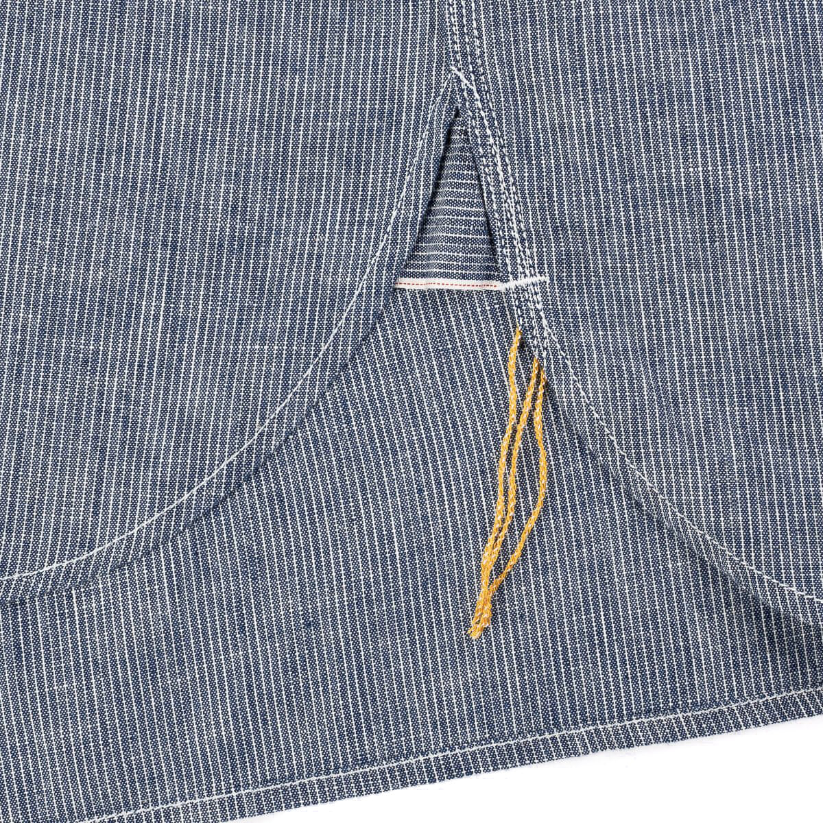 IHSH-285-PIN - 5.5oz Selvedge Pinstripe Chambray Short Sleeve Work Shirt - Indigo