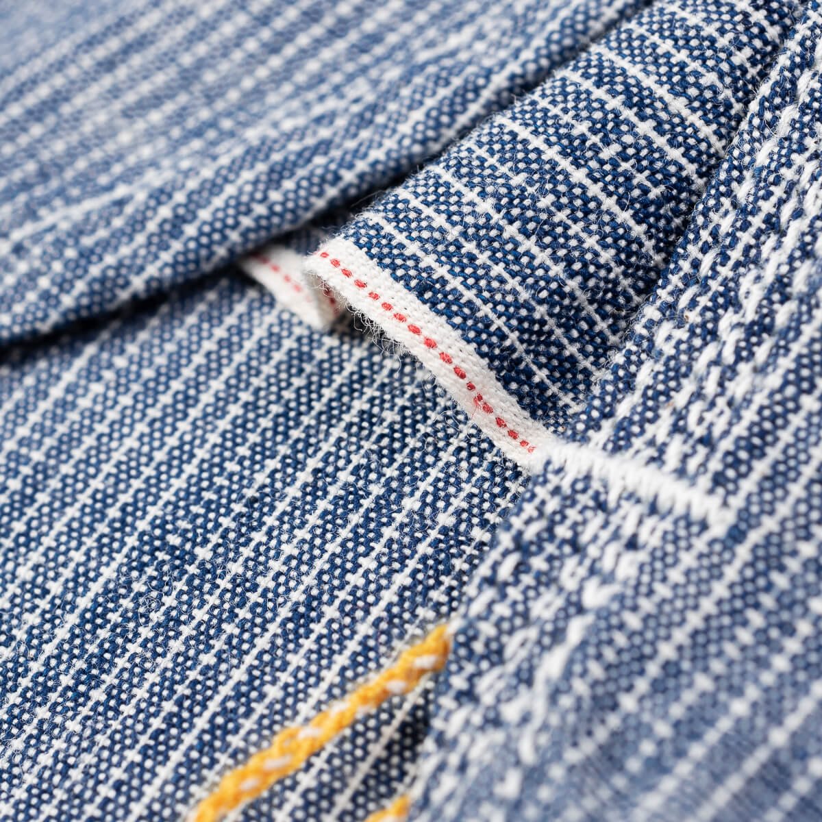 IHSH-285-PIN - 5.5oz Selvedge Pinstripe Chambray Short Sleeve Work Shirt - Indigo