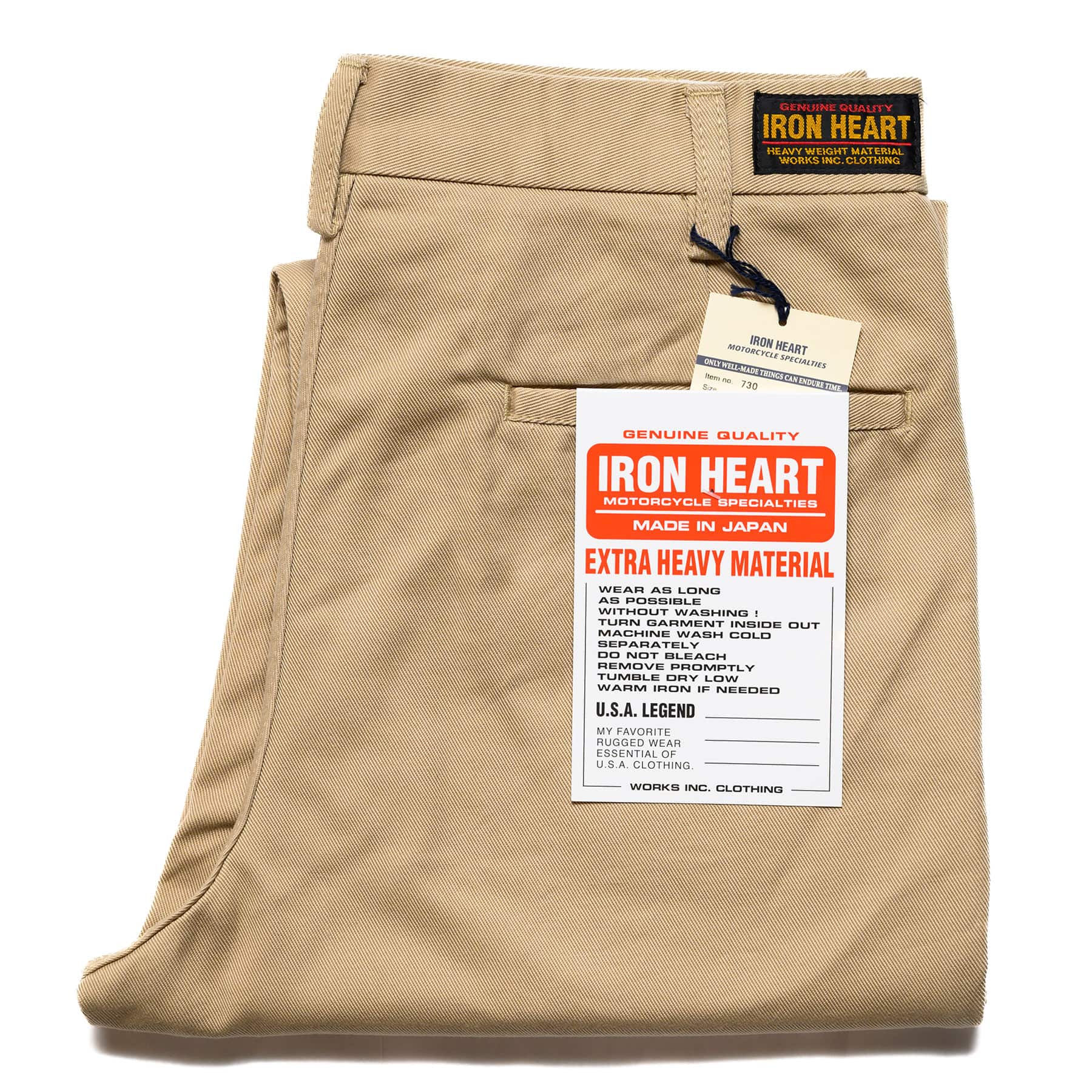 Iron Heart IH-730-KHA - 12oz Heavy Cotton Regular Fit Chinos Khaki