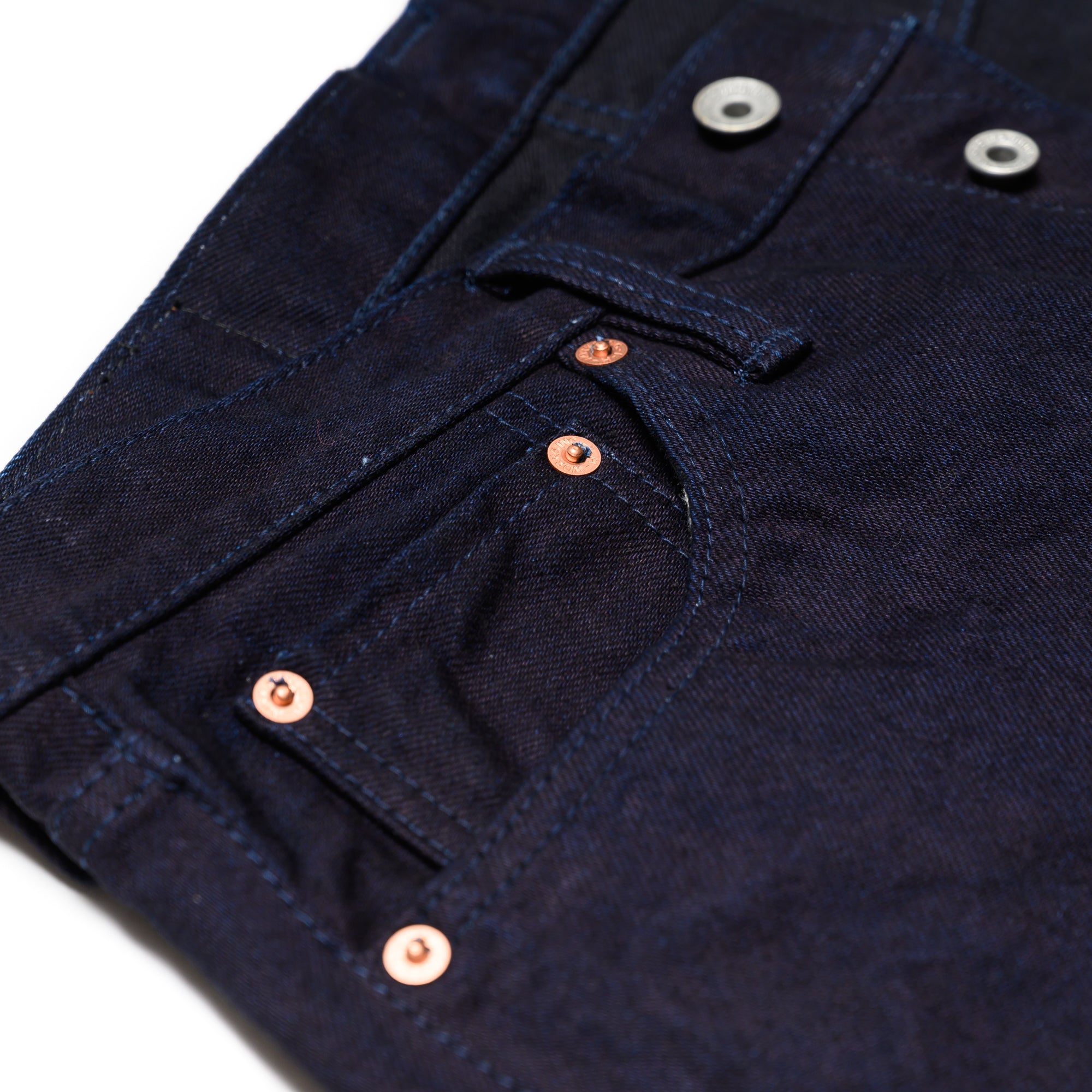 IH-888S-142ib 14oz Selvedge Denim Medium/High Rise Tapered Cut Jeans - Indigo/Black Coin Pocket