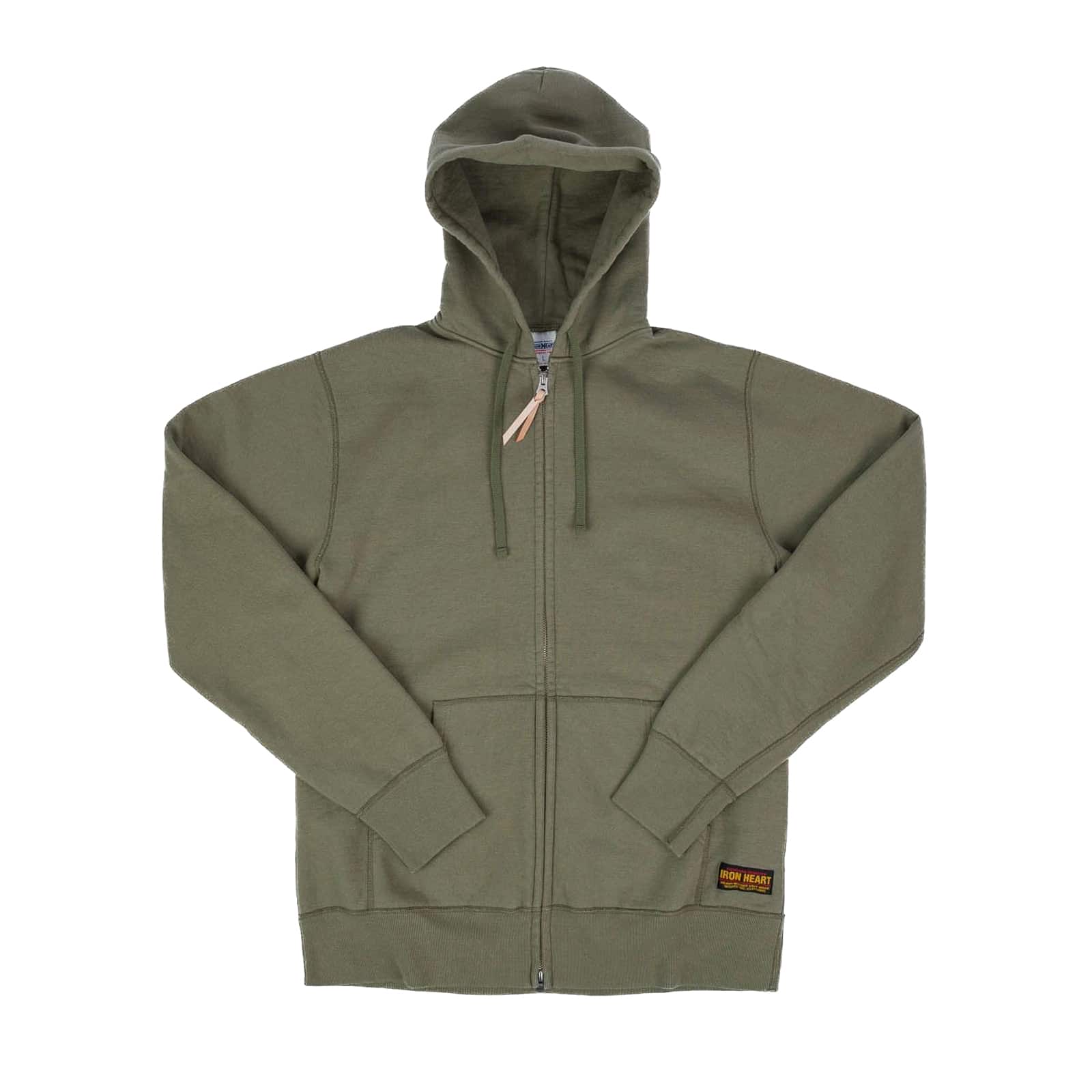 Iron Heart IHSW-10-OLV - 14oz Ultra Heavyweight Loopwheel Cotton Zippered Hoodie Olive