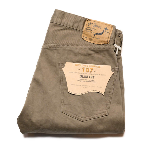 orSlow 107 Cotton Pique Ivy Fit Pants Dusty Olive Folded