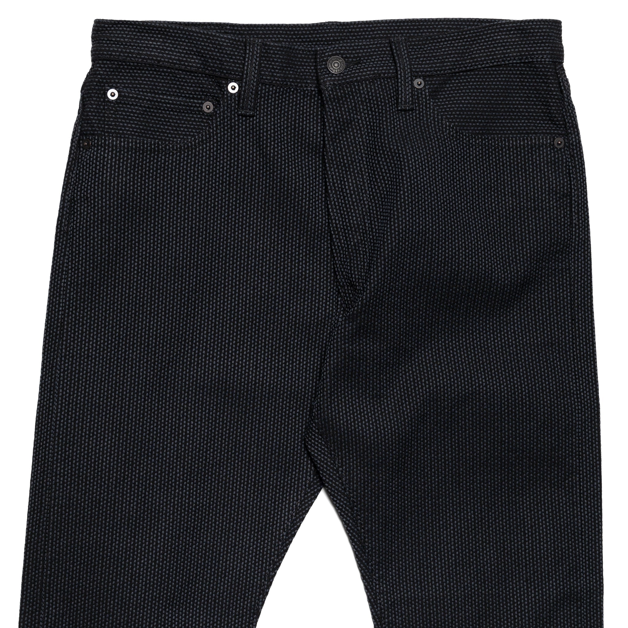 1170-2-BK Men's Woven Sashiko Pants Relaxed Tapered Wash Grey x Black