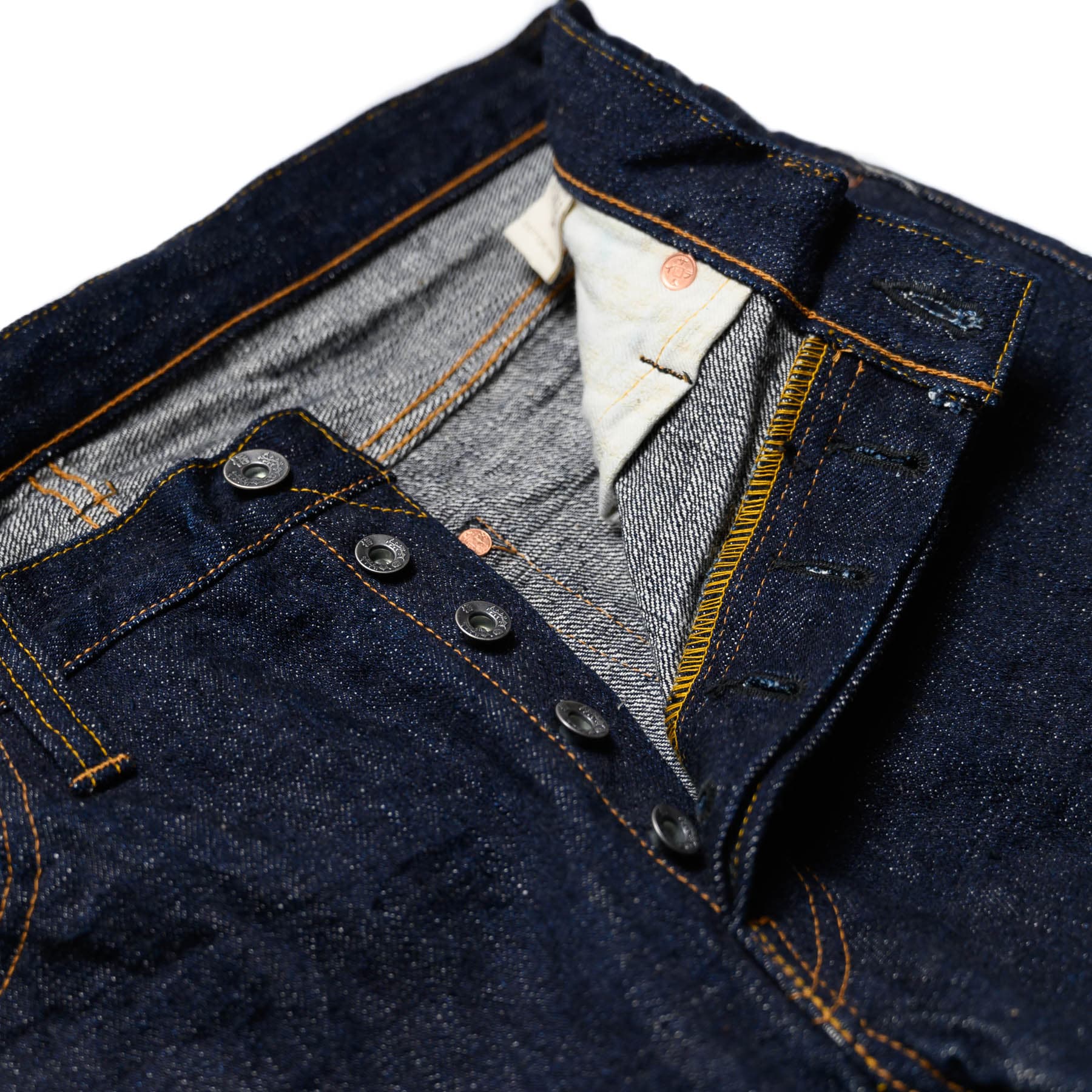 S713VXII "Bushido" 17oz Slim Tapered Selvedge Denim Button Fly Detail