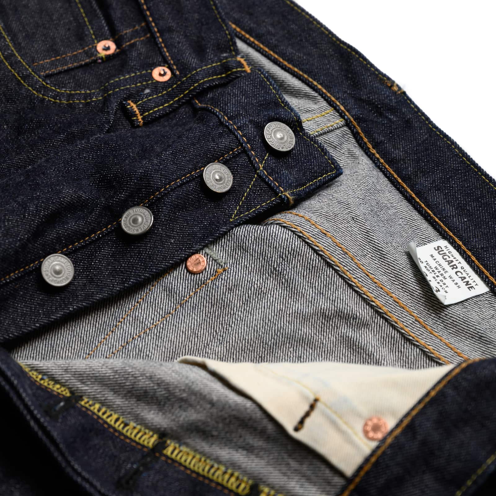 Sugar Cane SC41947 14.25oz Selvedge Regular Straight Indigo Button Fly Detail