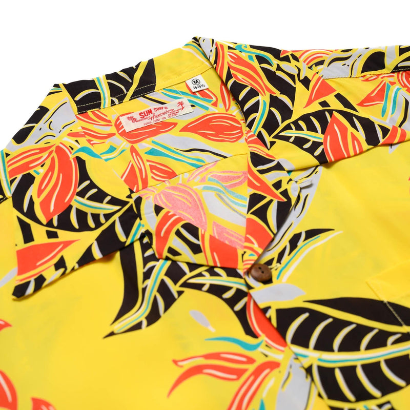 Sun Surf Bird of Paradise Short Sleeve Hawaiian Yellow Collar Detail 2