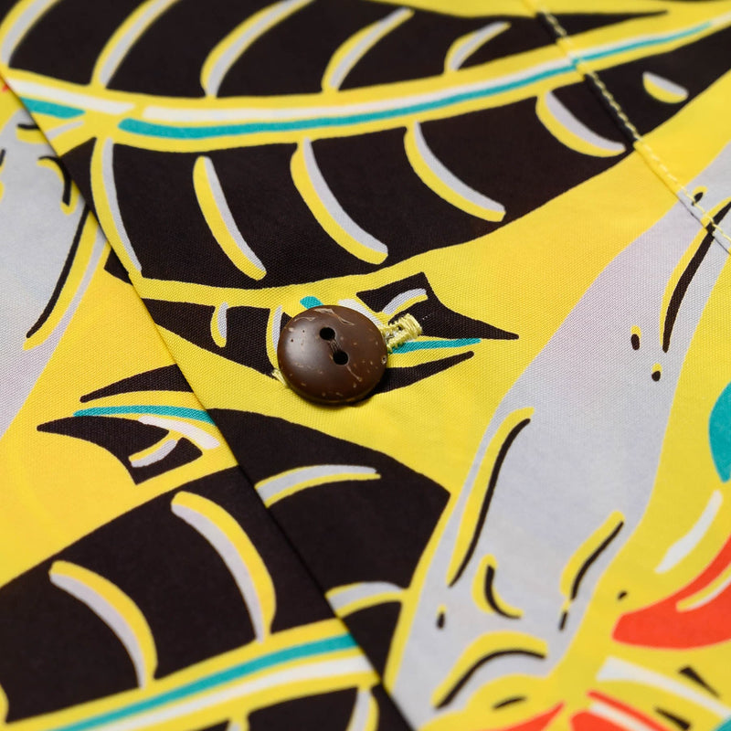 Sun Surf Bird of Paradise Short Sleeve Hawaiian Yellow Button Detail