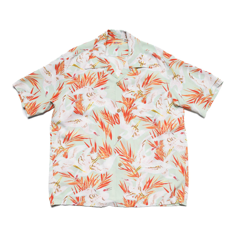 Sun Surf White Egret Short Sleeve Hawaiian Gray Front