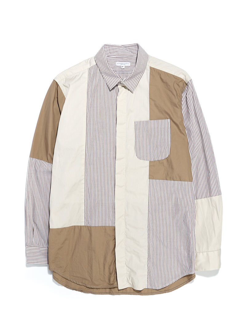 Combo Short Collar Shirt - Khaki/White Candy Stripe Broadcloth