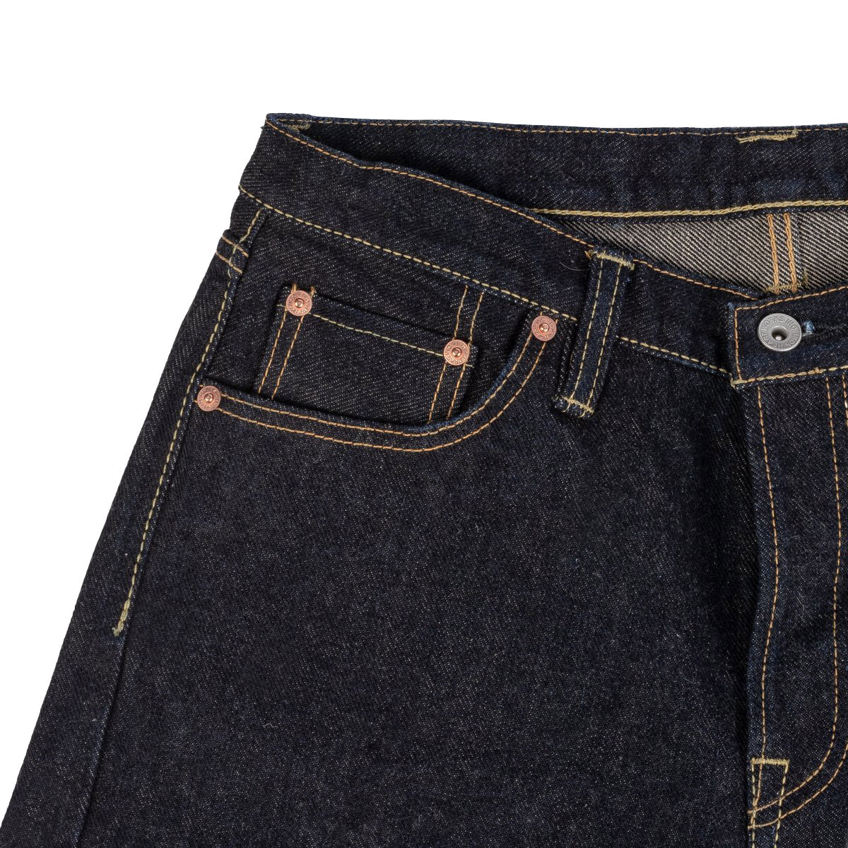 Iron Heart IH-634S-19L 19oz Left Hand Twill Selvedge Denim Straight Cut Jeans Indigo Coin Pocket Detail